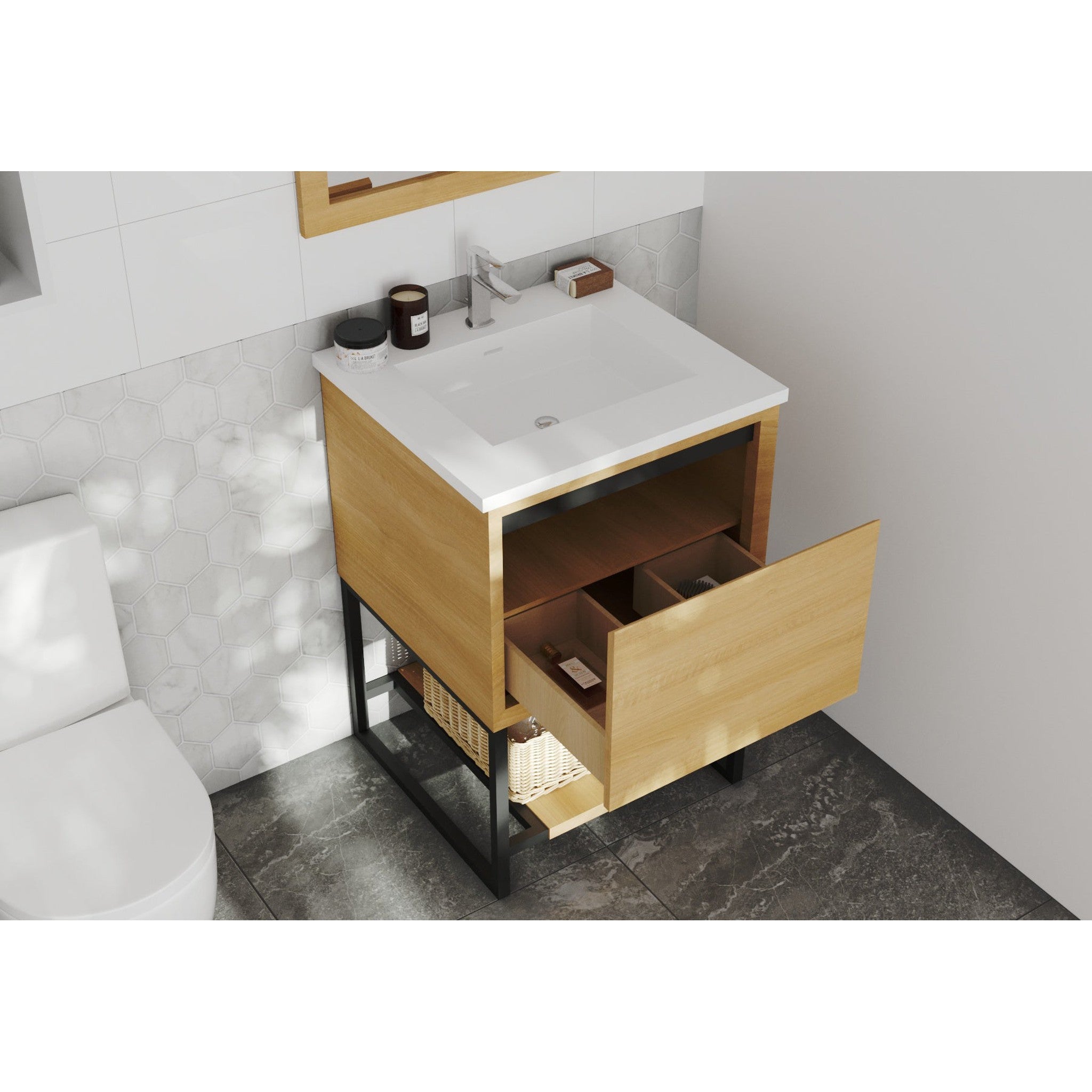 Alto 24" California White Oak Bathroom Vanity with Matte White VIVA Stone Solid Surface Countertop