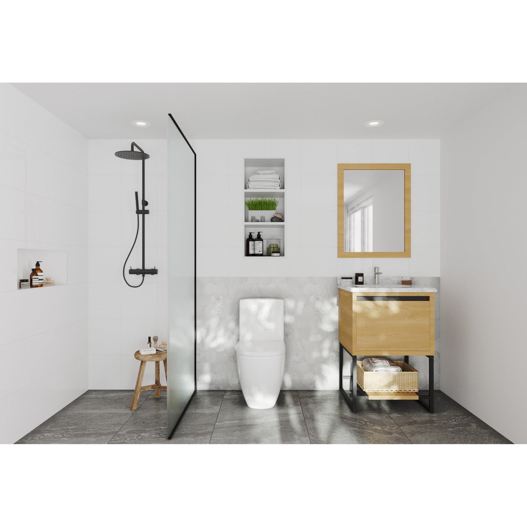 Alto 24" California White Oak Bathroom Vanity with White Carrara Marble Countertop