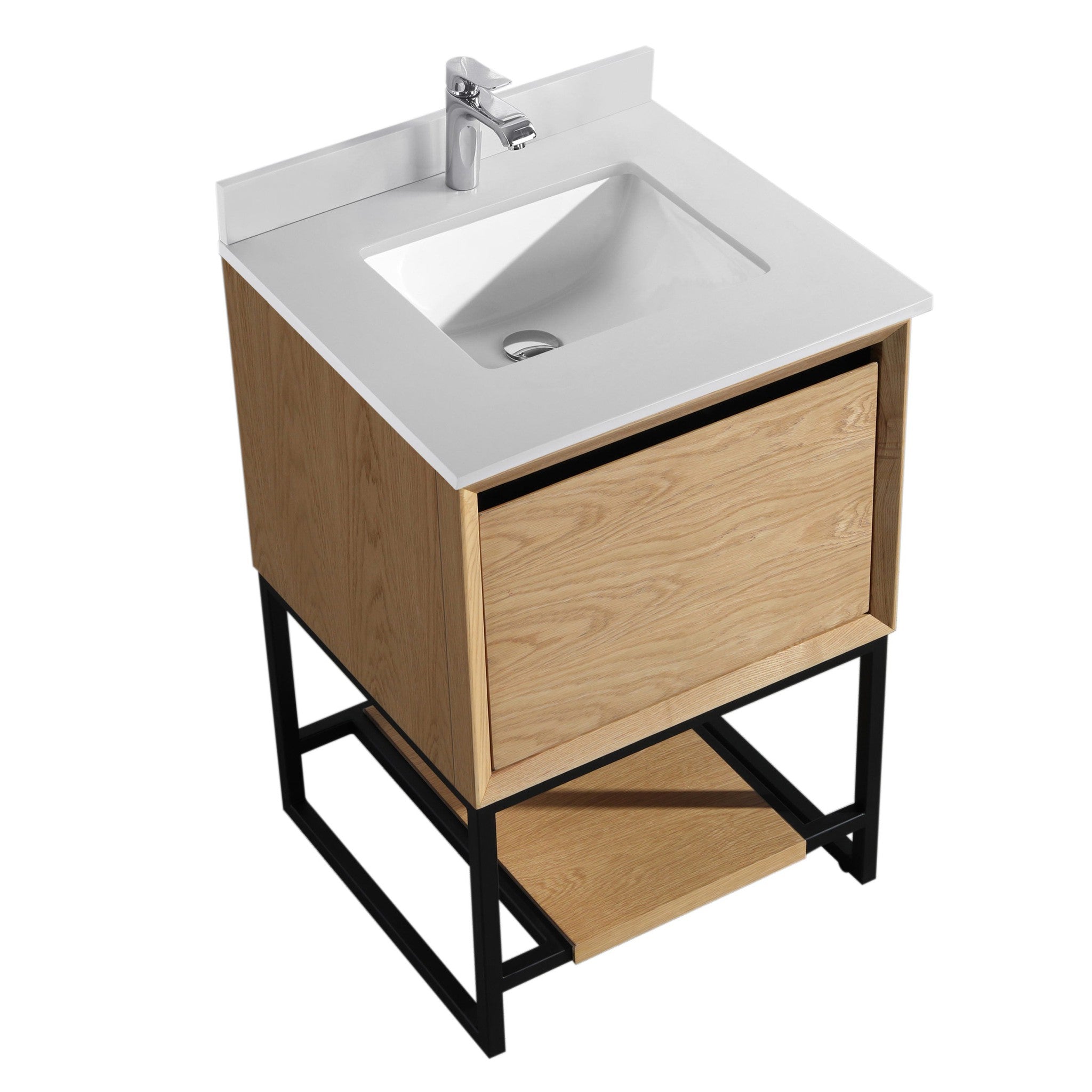 Alto 24" California White Oak Bathroom Vanity with White Quartz Countertop