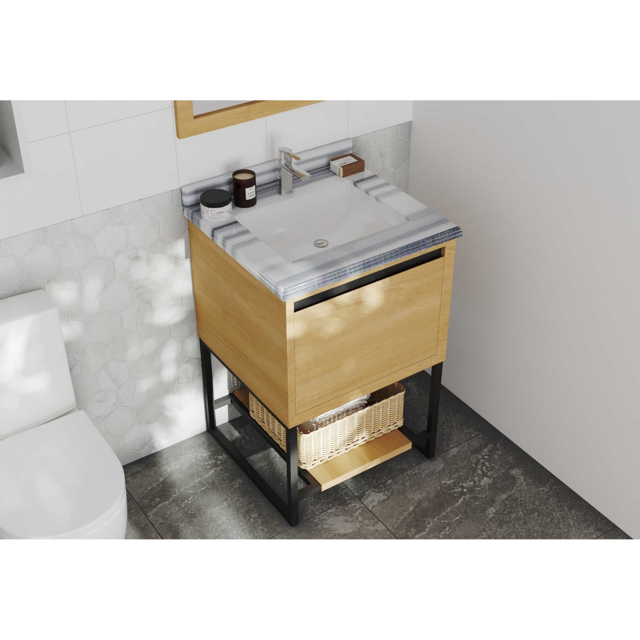 Alto 24" California White Oak Bathroom Vanity with White Stripes Marble Countertop