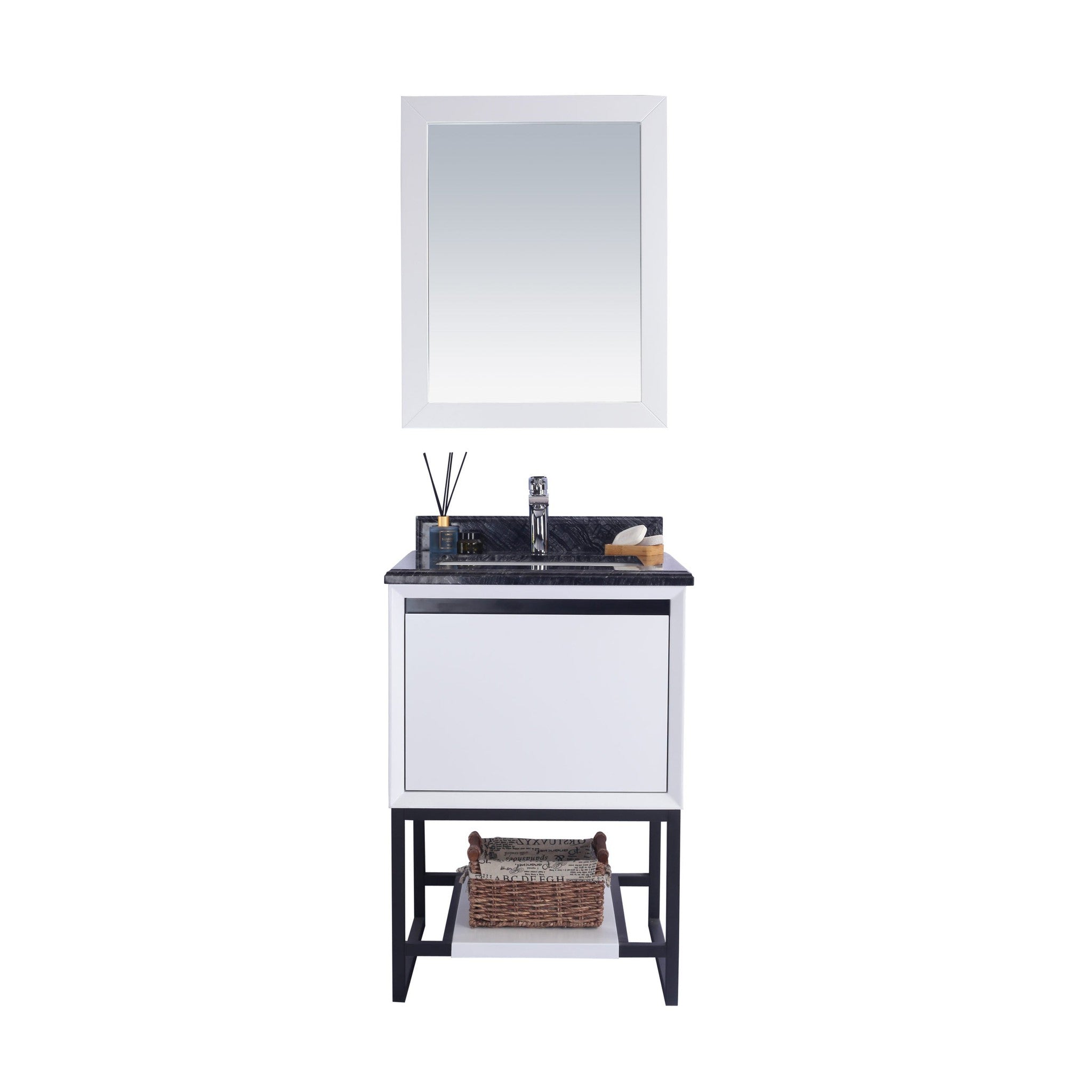 Alto 24" White Bathroom Vanity with Black Wood Marble Countertop