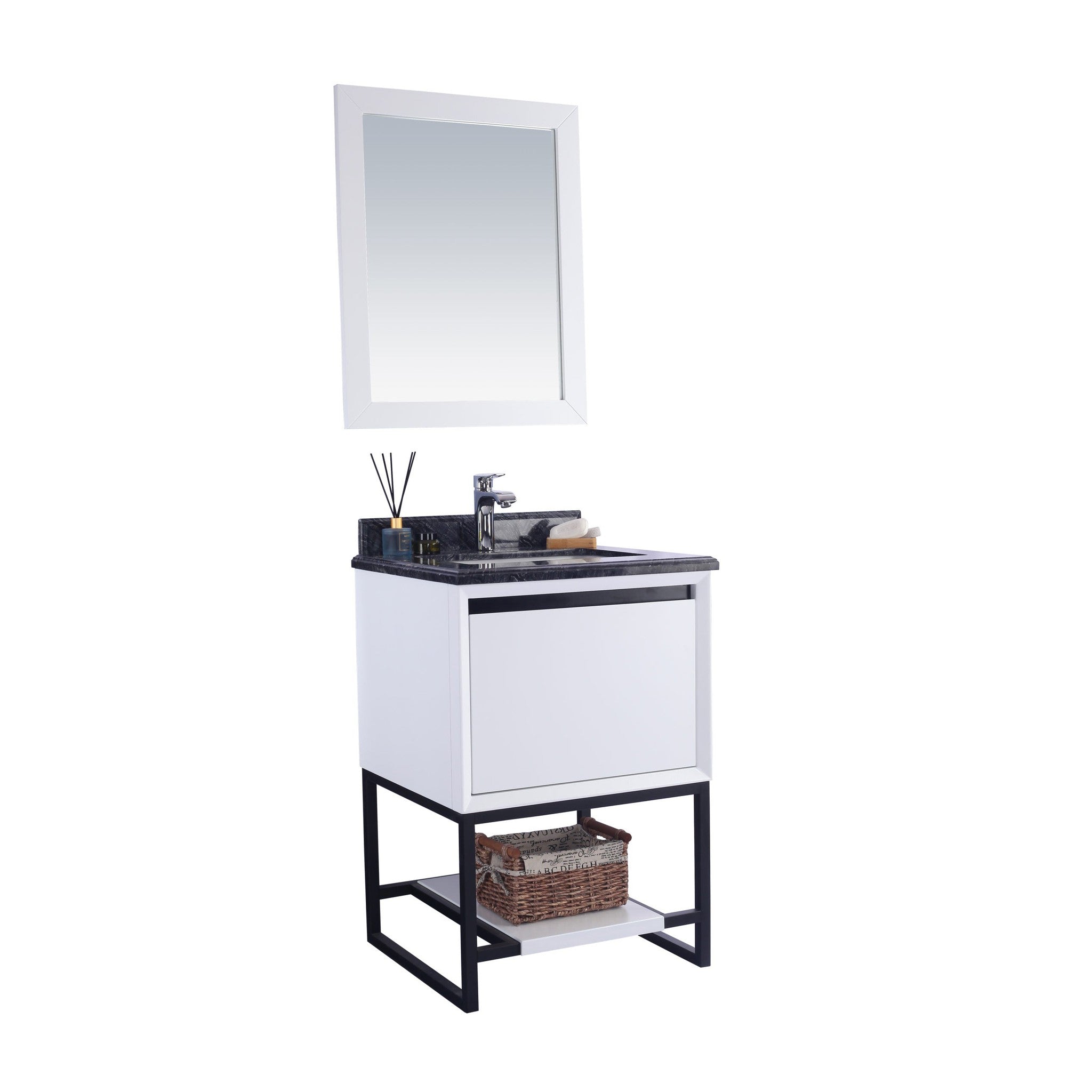 Alto 24" White Bathroom Vanity with Black Wood Marble Countertop