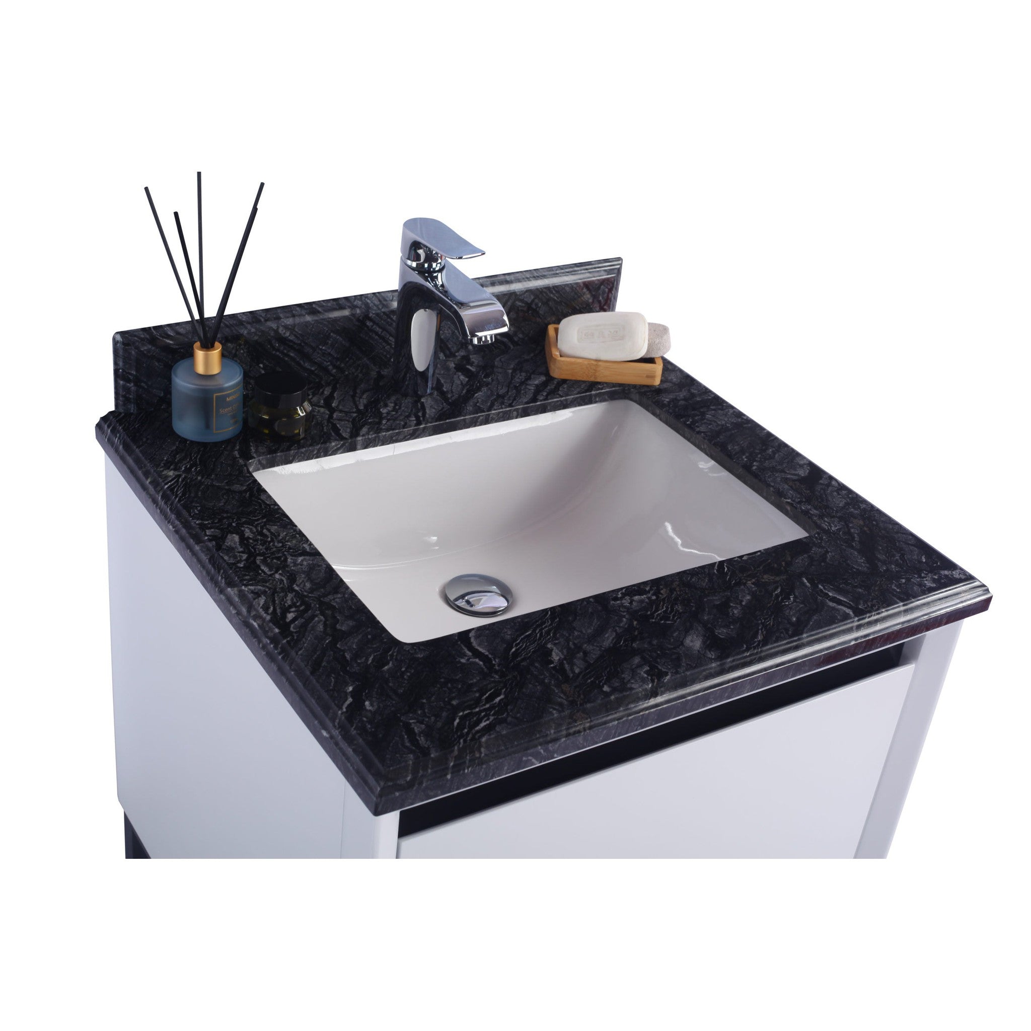 Alto 24" White Bathroom Vanity with Black Wood Marble Countertop