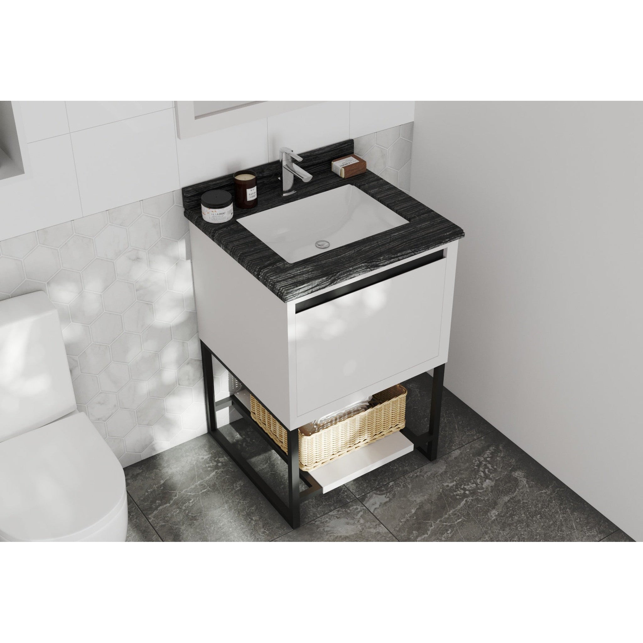 Alto 24" White Bathroom Vanity with Black Wood Marble Countertop