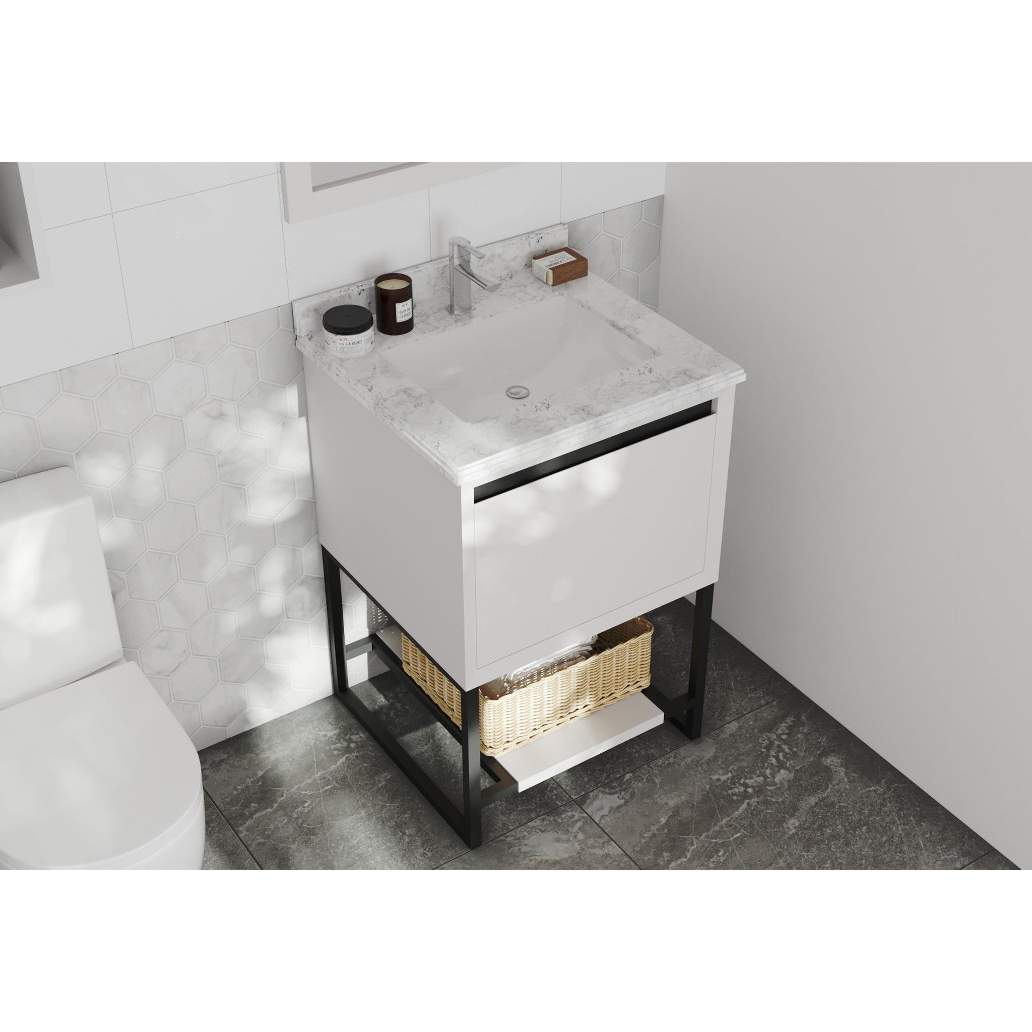 Alto 24" White Bathroom Vanity with White Carrara Marble Countertop