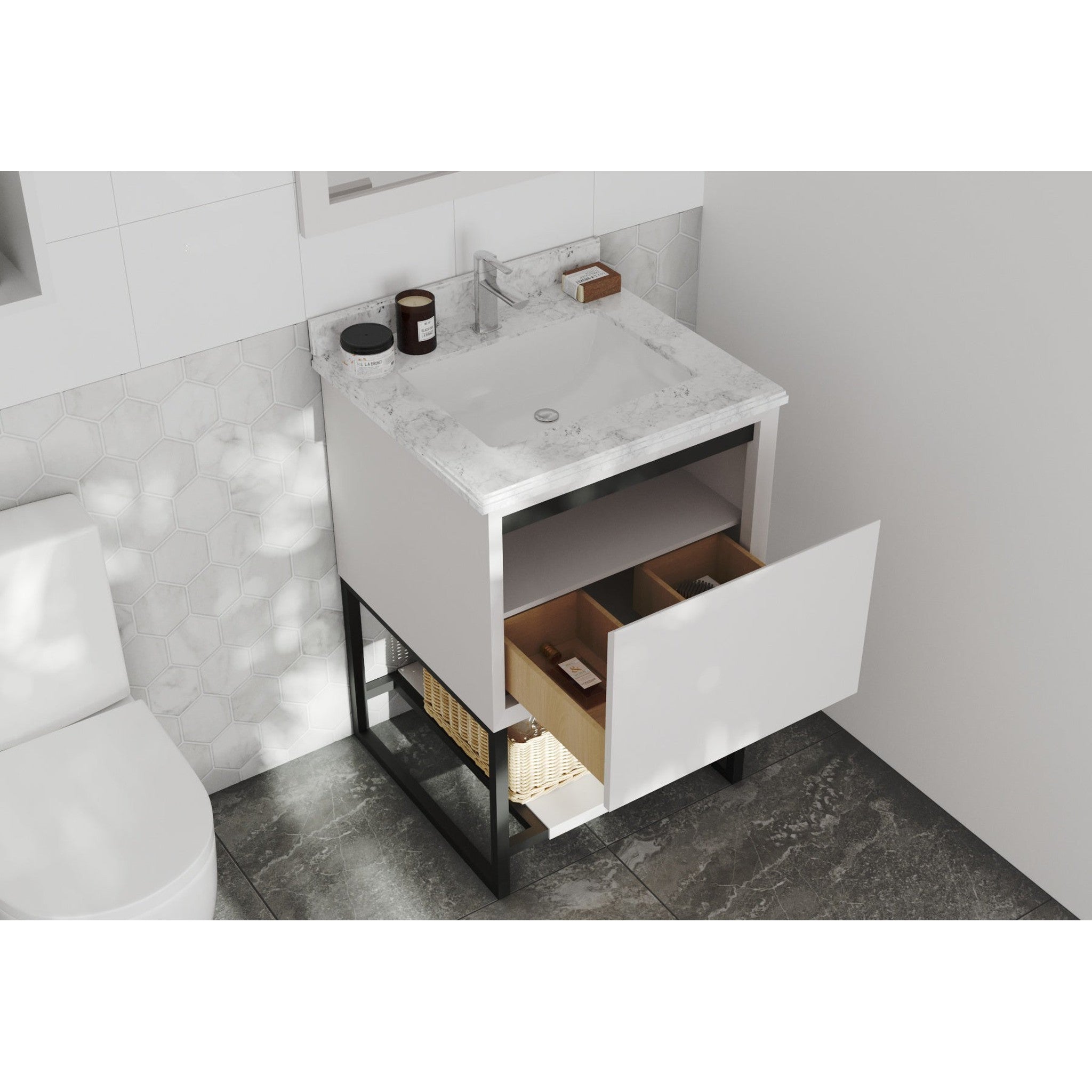 Alto 24" White Bathroom Vanity with White Carrara Marble Countertop