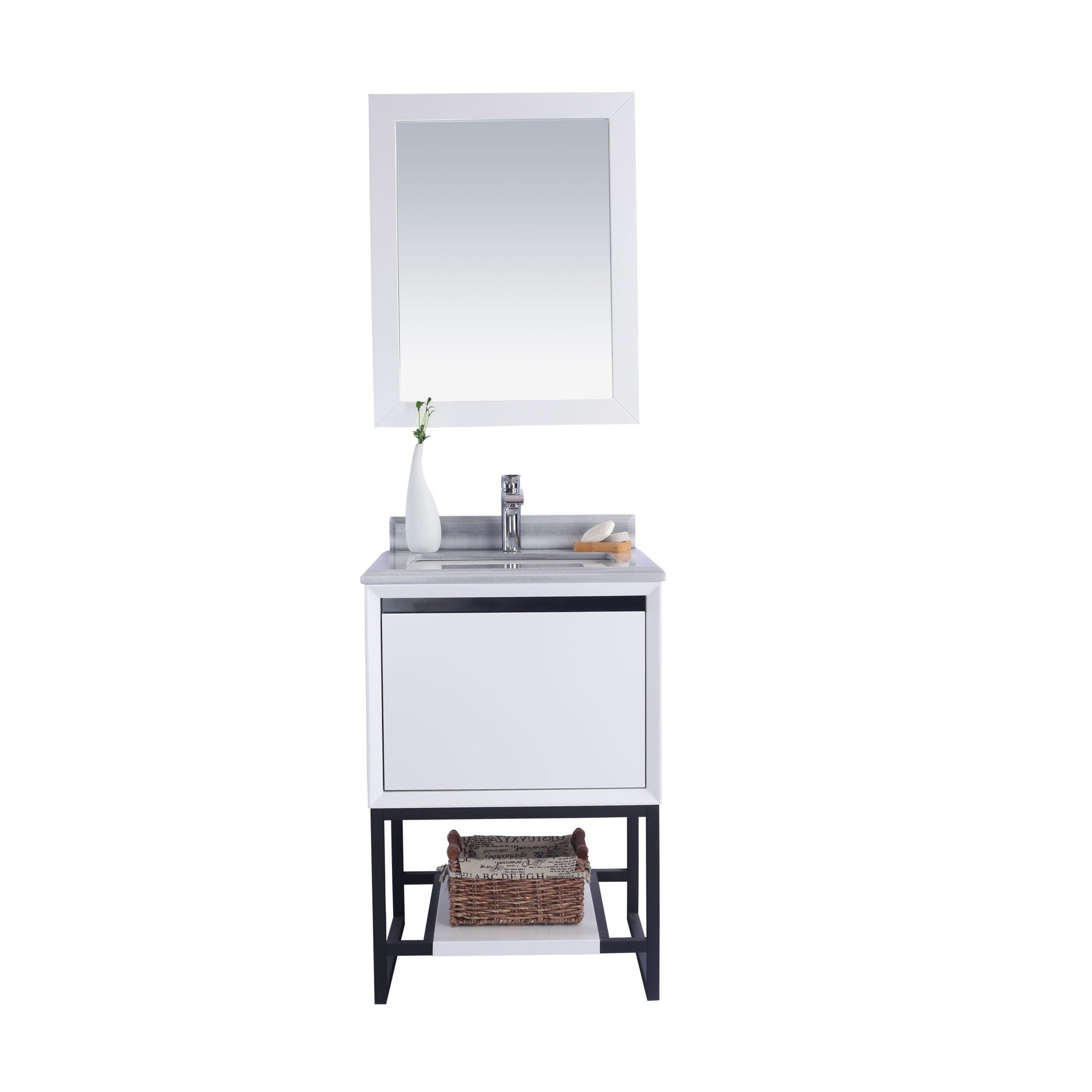 Alto 24" White Bathroom Vanity with White Stripes Marble Countertop