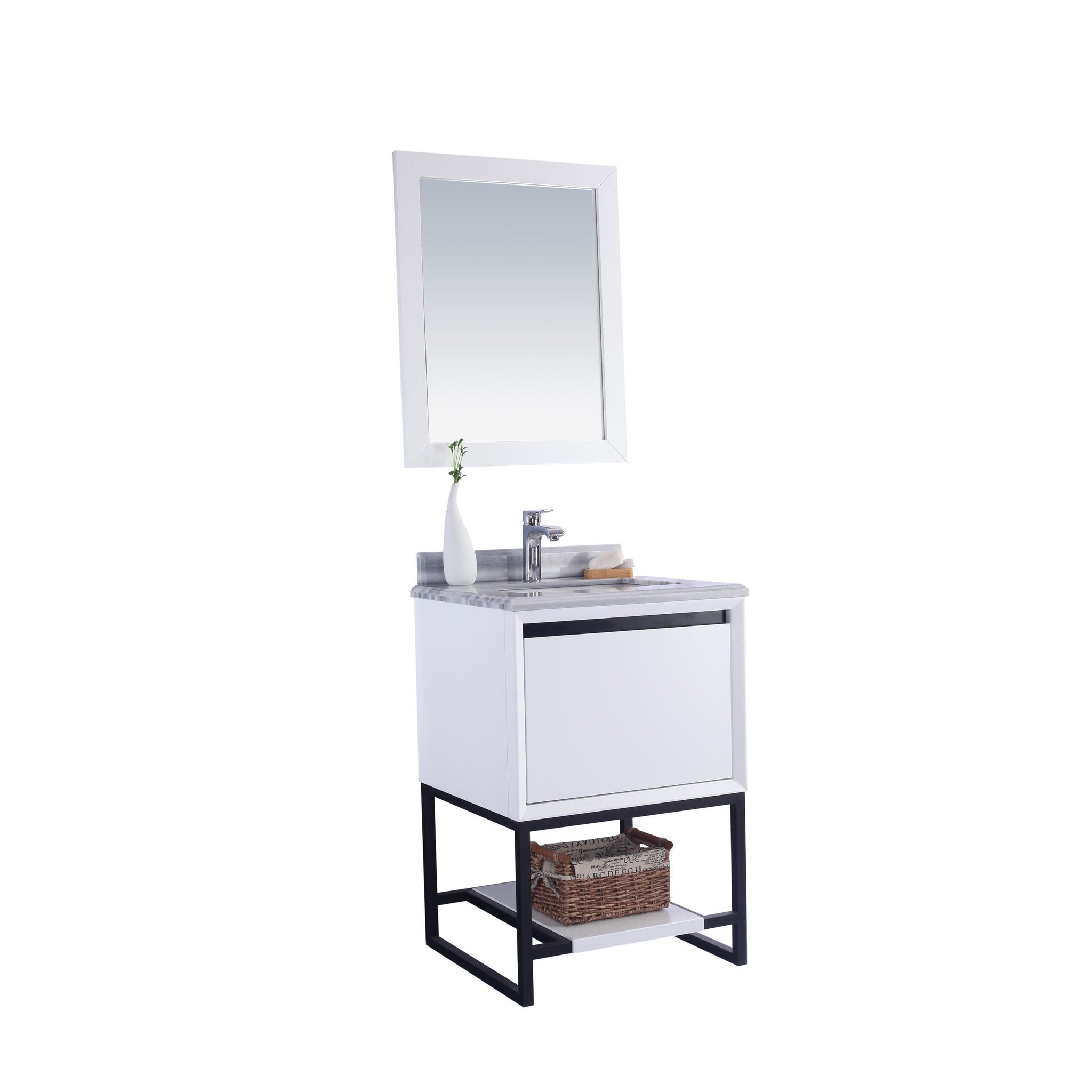 Alto 24" White Bathroom Vanity with White Stripes Marble Countertop