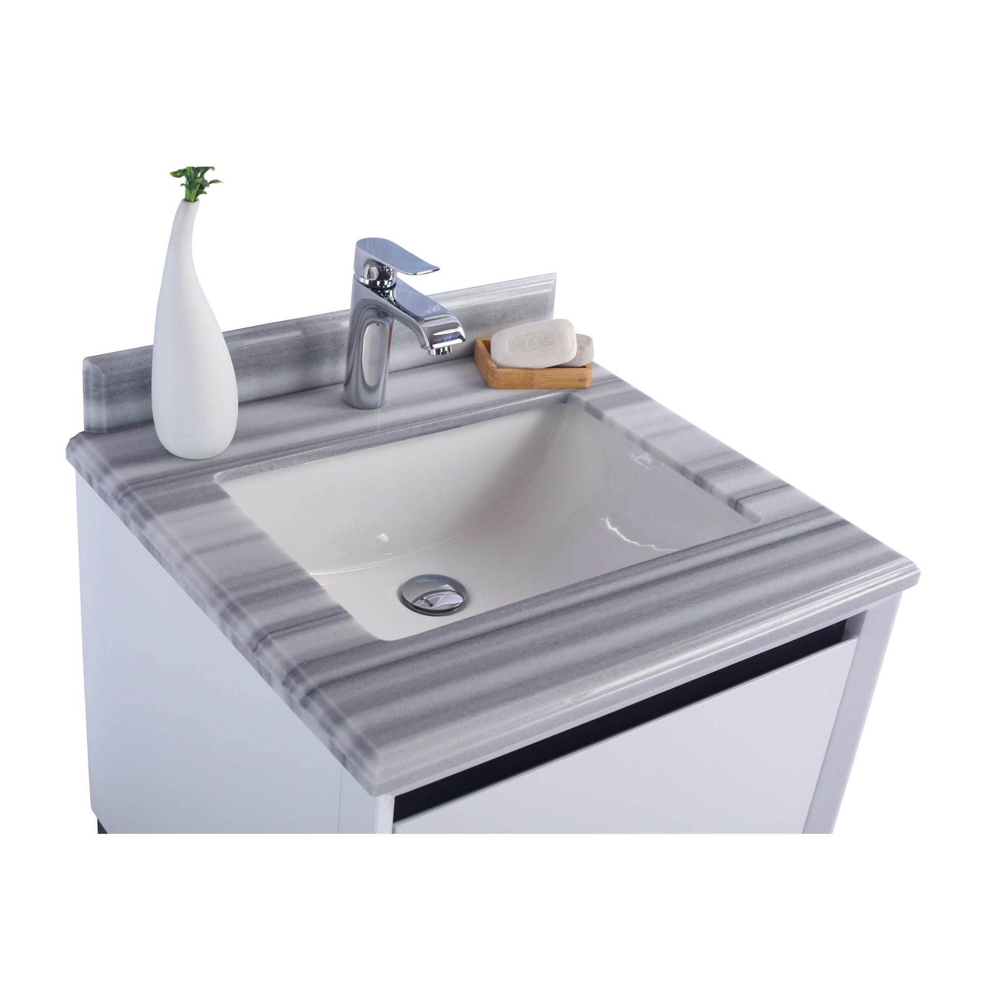 Alto 24" White Bathroom Vanity with White Stripes Marble Countertop