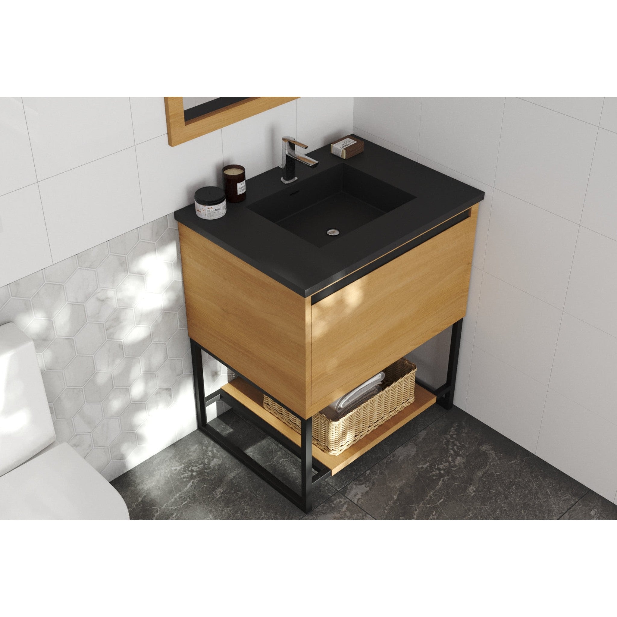 Alto 30" California White Oak Bathroom Vanity with Matte Black VIVA Stone Solid Surface Countertop