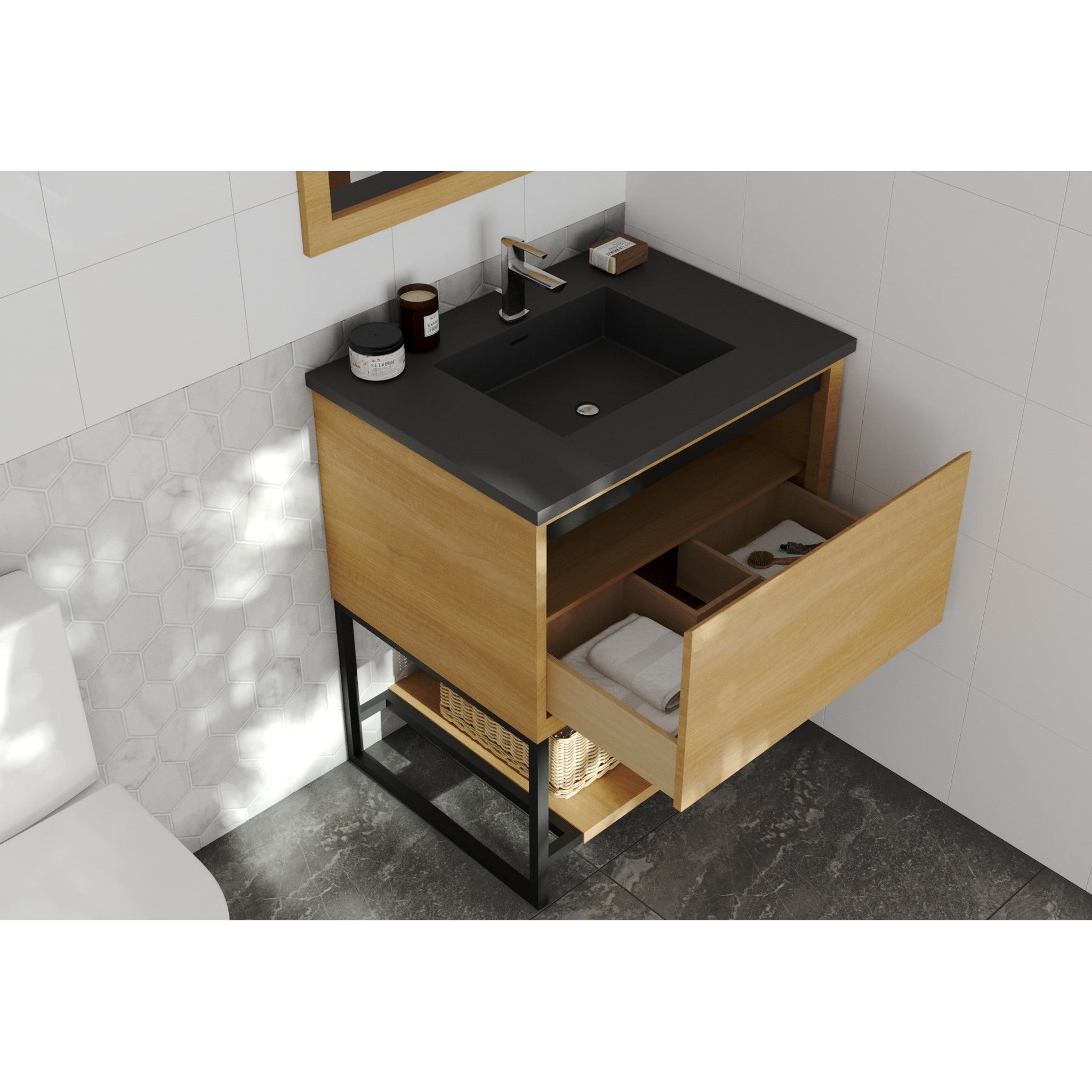 Alto 30" California White Oak Bathroom Vanity with Matte Black VIVA Stone Solid Surface Countertop