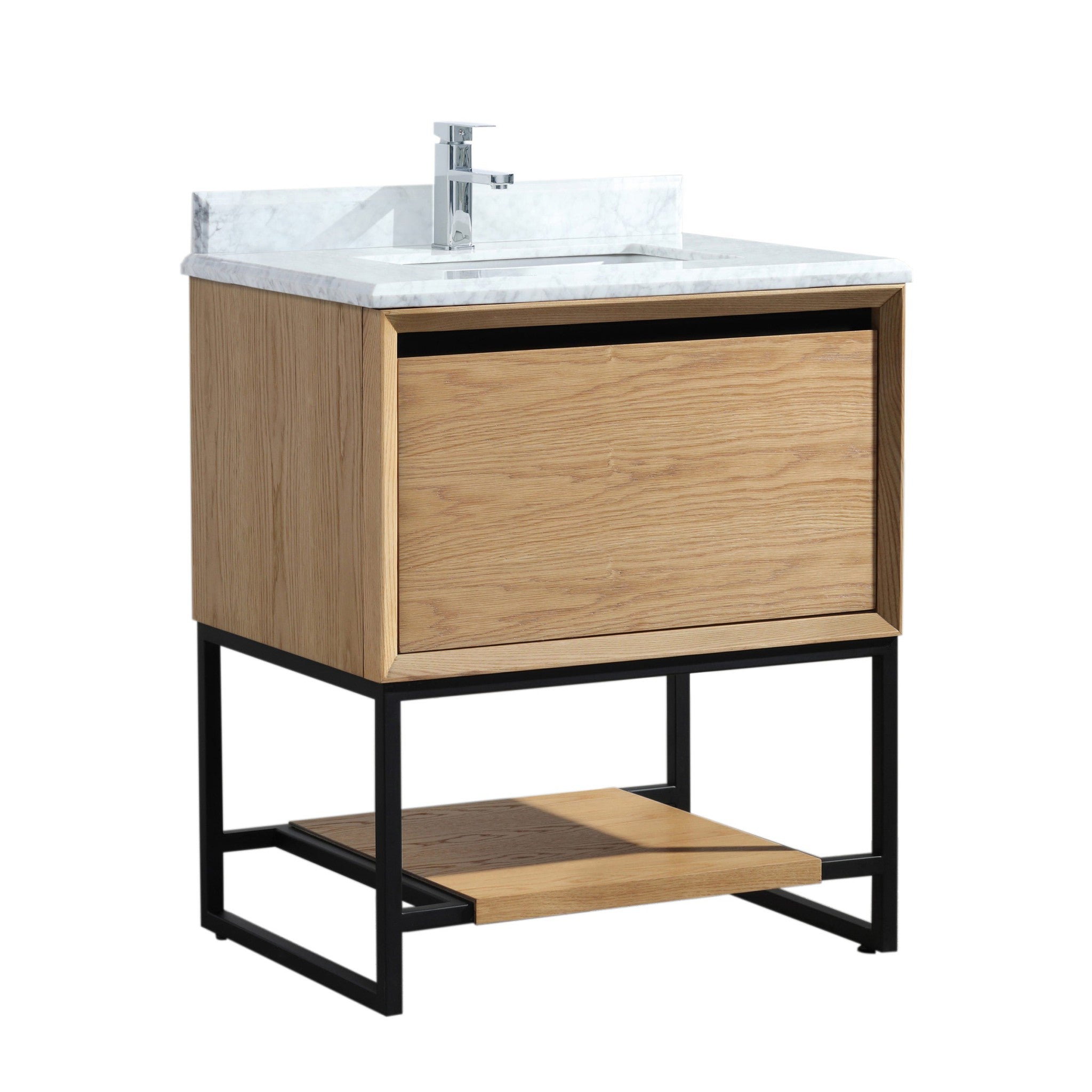 Alto 30" California White Oak Bathroom Vanity with White Carrara Marble Countertop