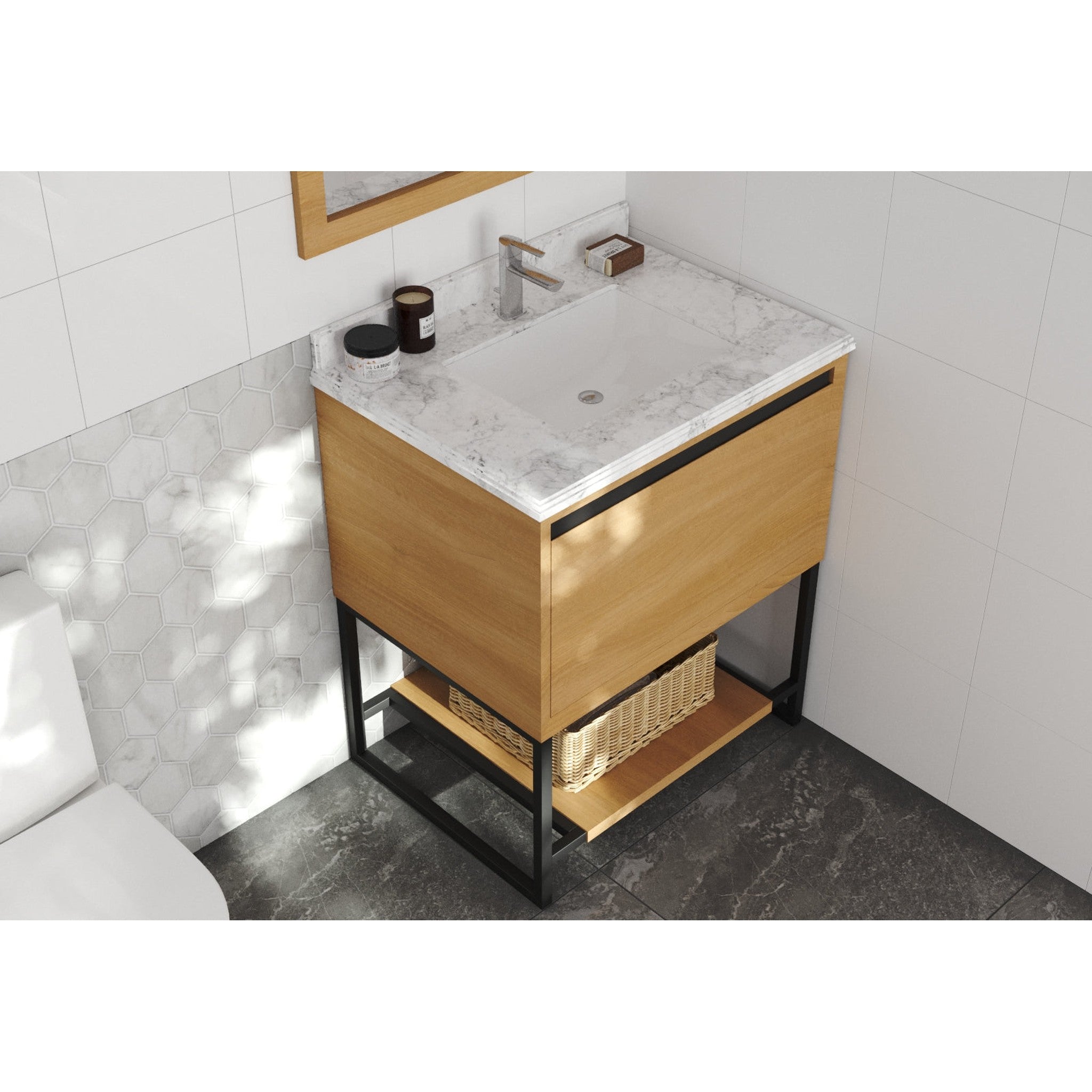 Alto 30" California White Oak Bathroom Vanity with White Carrara Marble Countertop