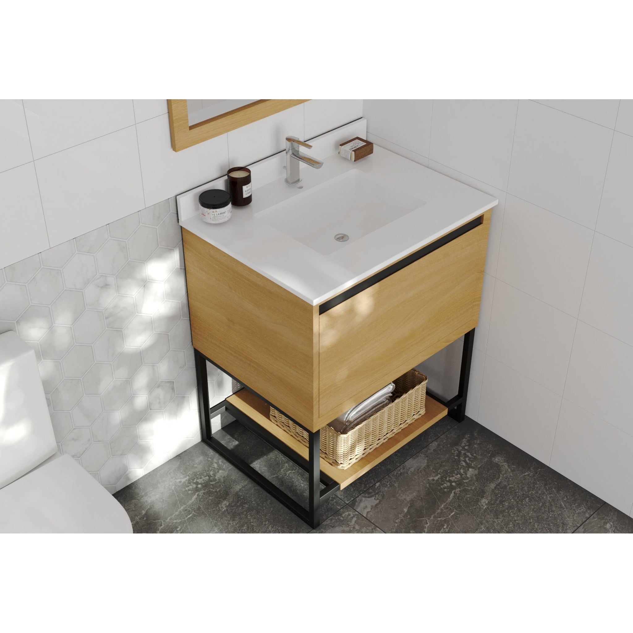 Alto 30" California White Oak Bathroom Vanity with White Quartz Countertop