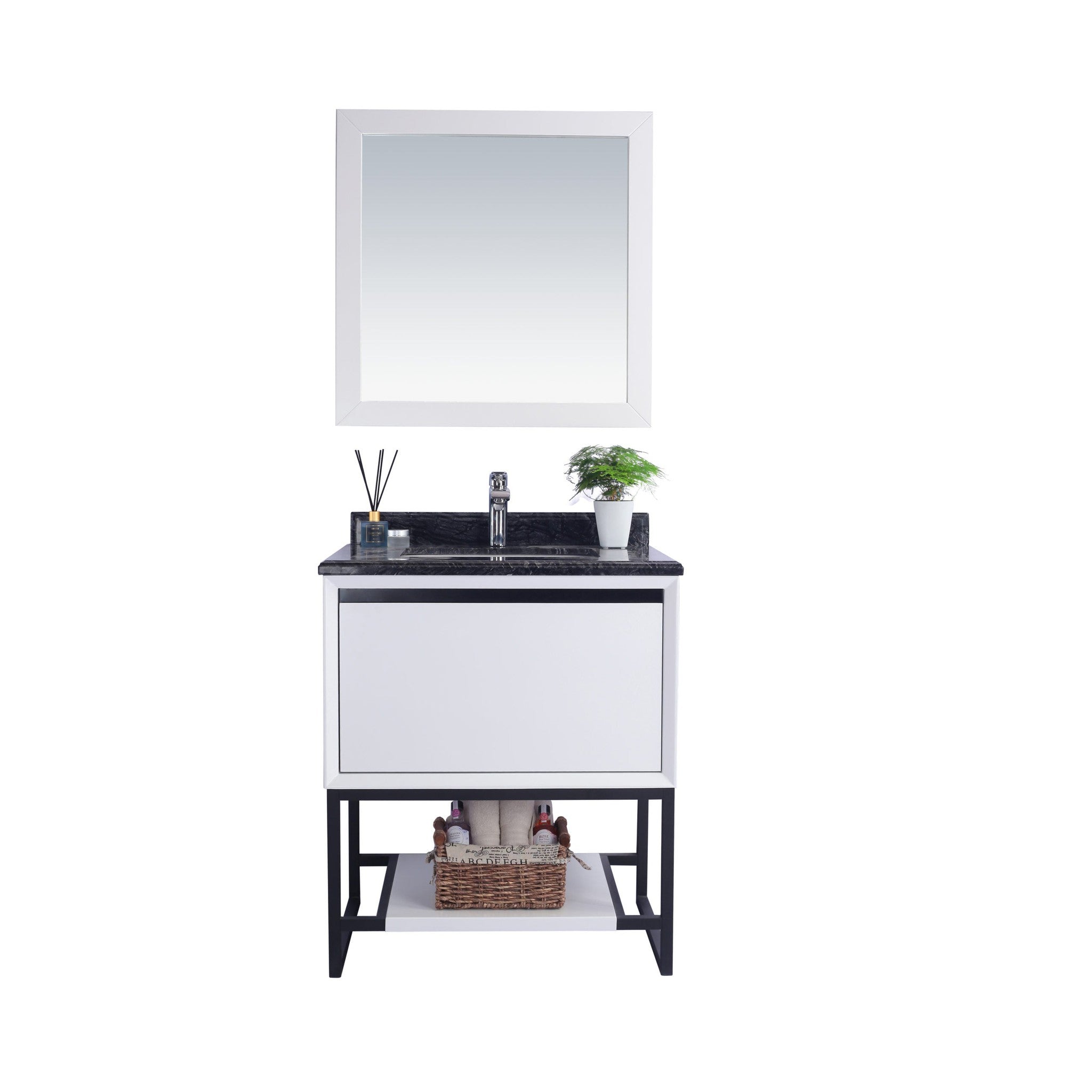 Alto 30" White Bathroom Vanity with Black Wood Marble Countertop