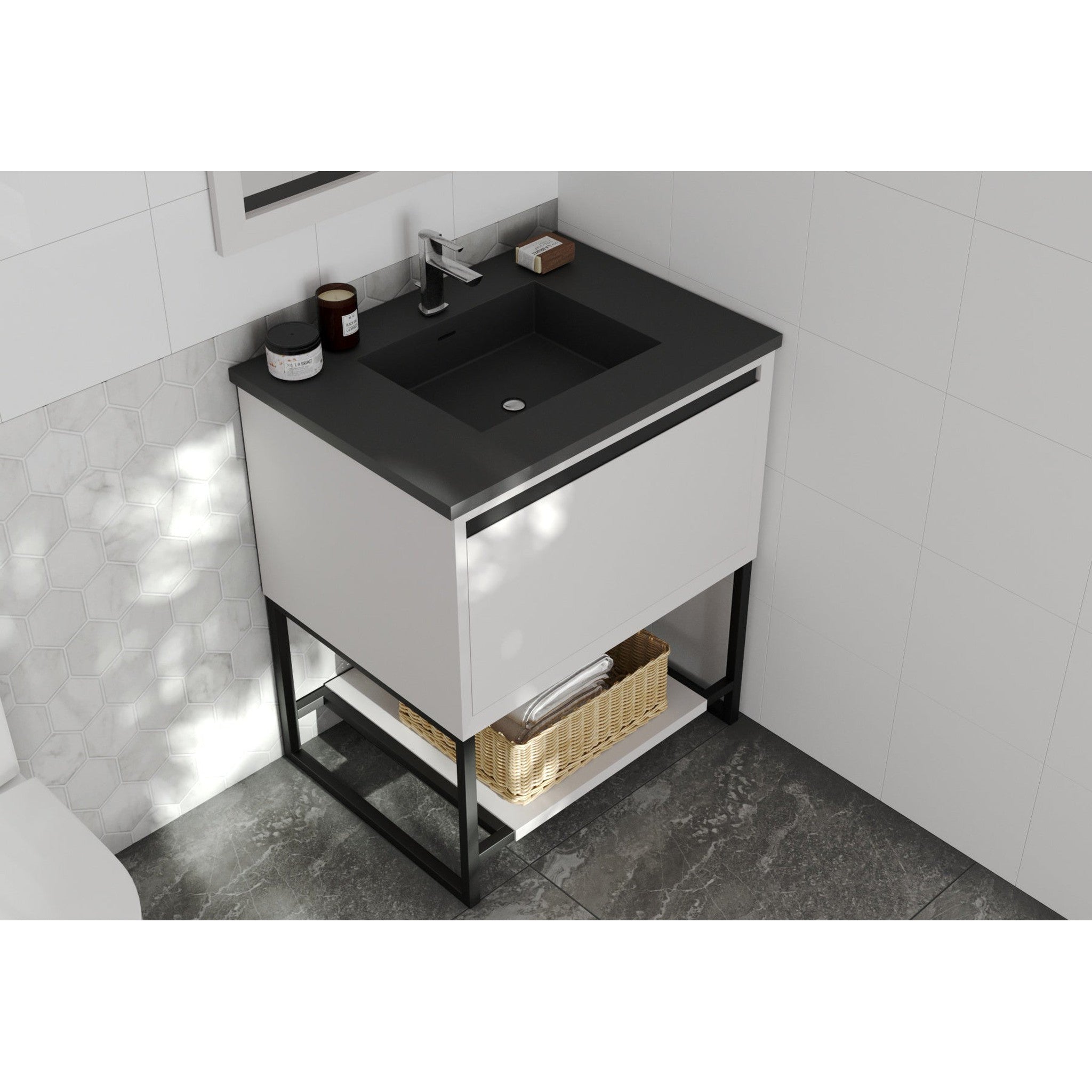 Alto 30" White Bathroom Vanity with Matte Black VIVA Stone Solid Surface Countertop