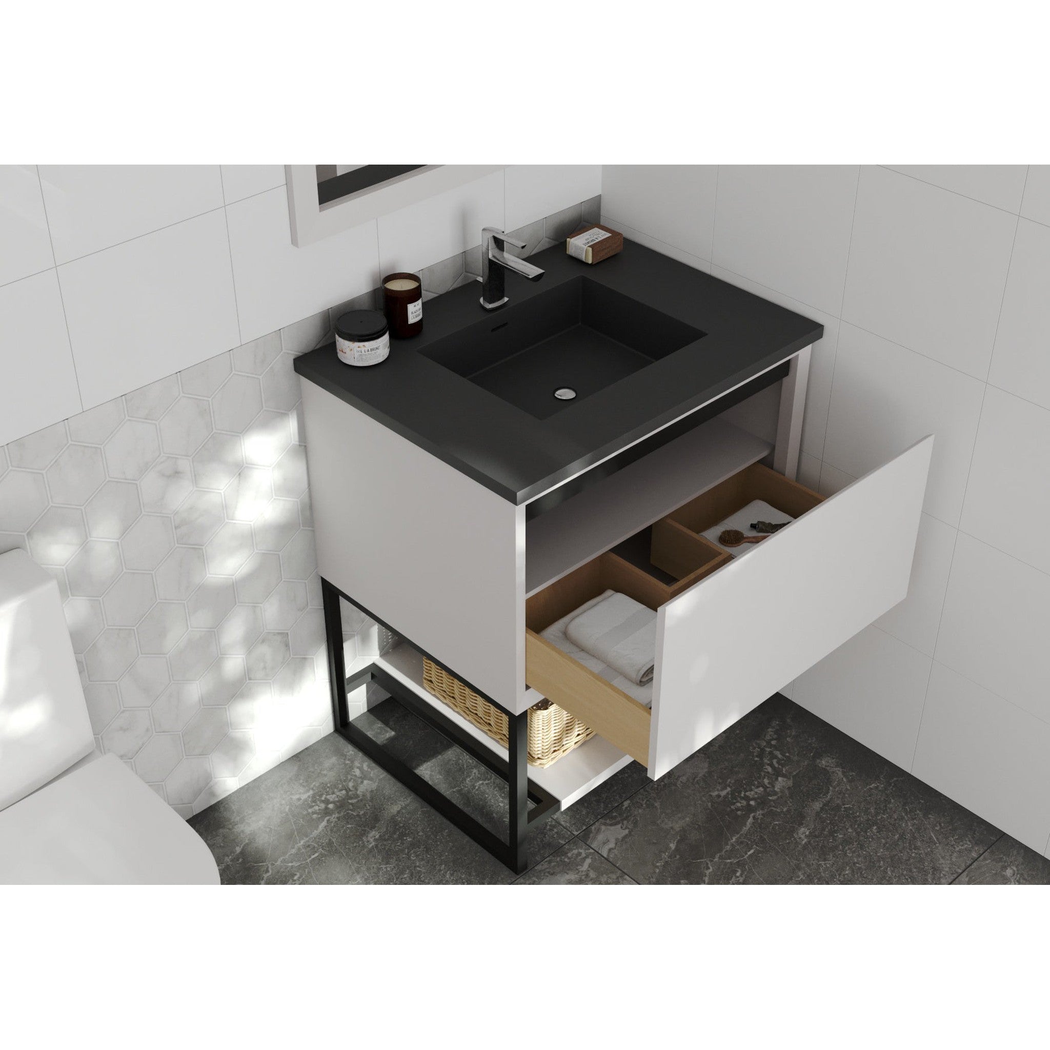 Alto 30" White Bathroom Vanity with Matte Black VIVA Stone Solid Surface Countertop