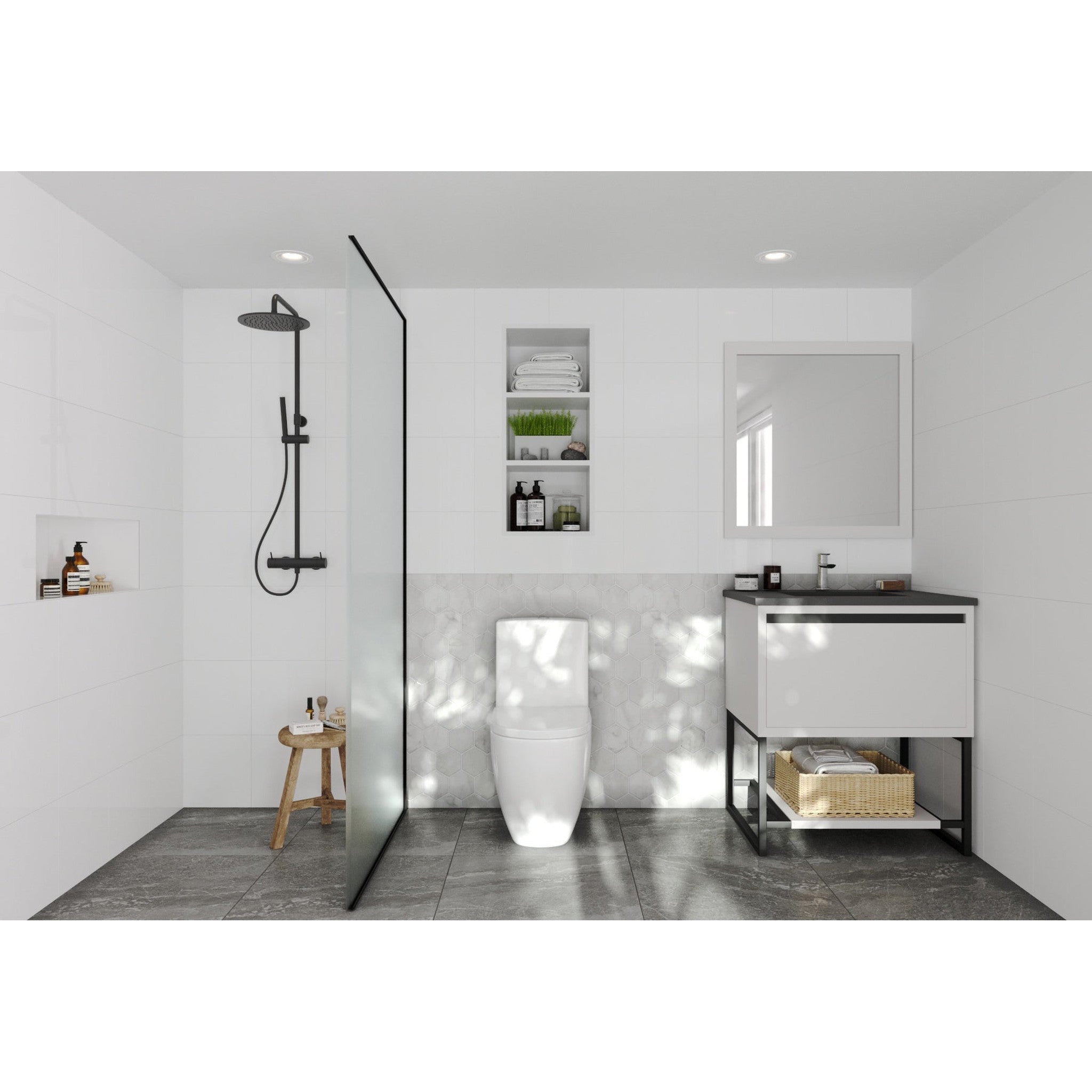 Alto 30" White Bathroom Vanity with Matte Black VIVA Stone Solid Surface Countertop