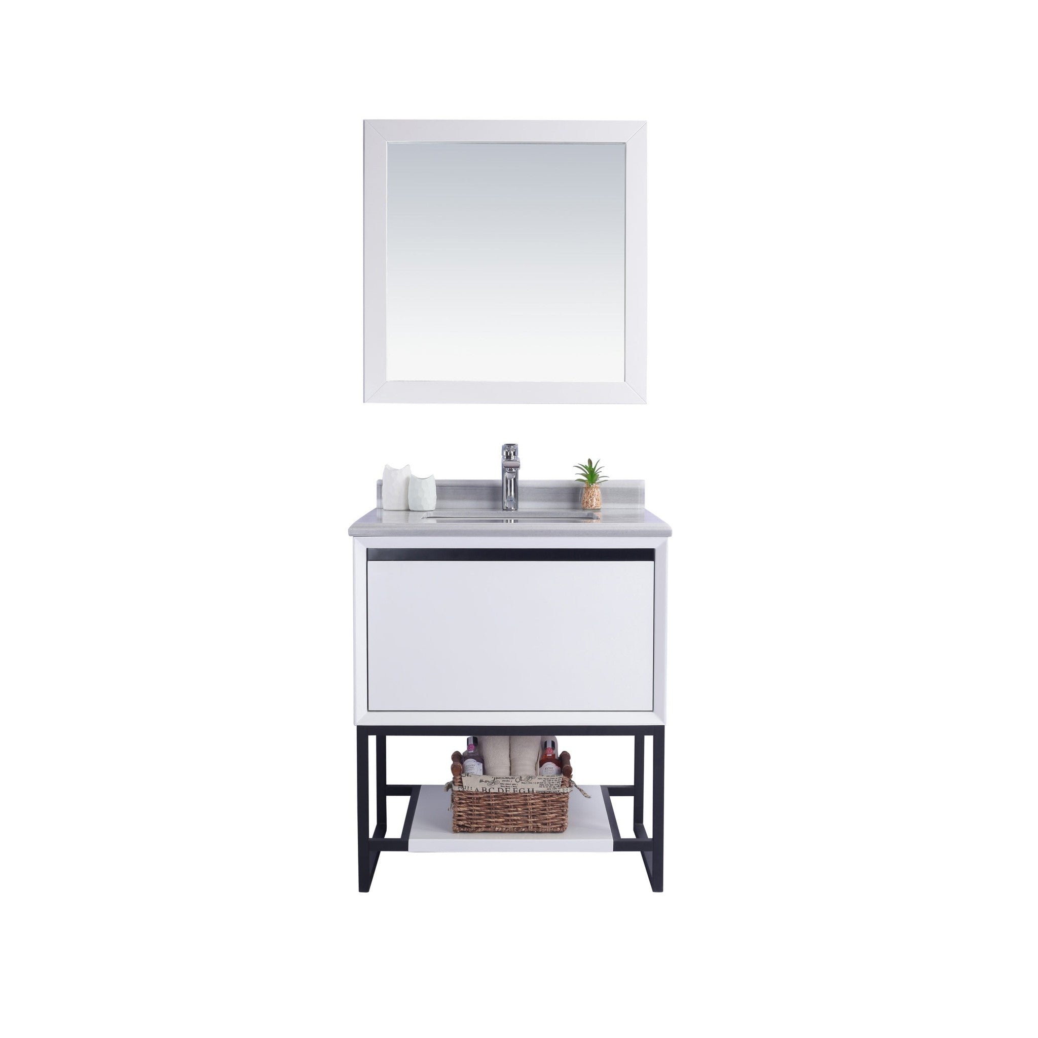 Alto 30" White Bathroom Vanity with White Stripes Marble Countertop