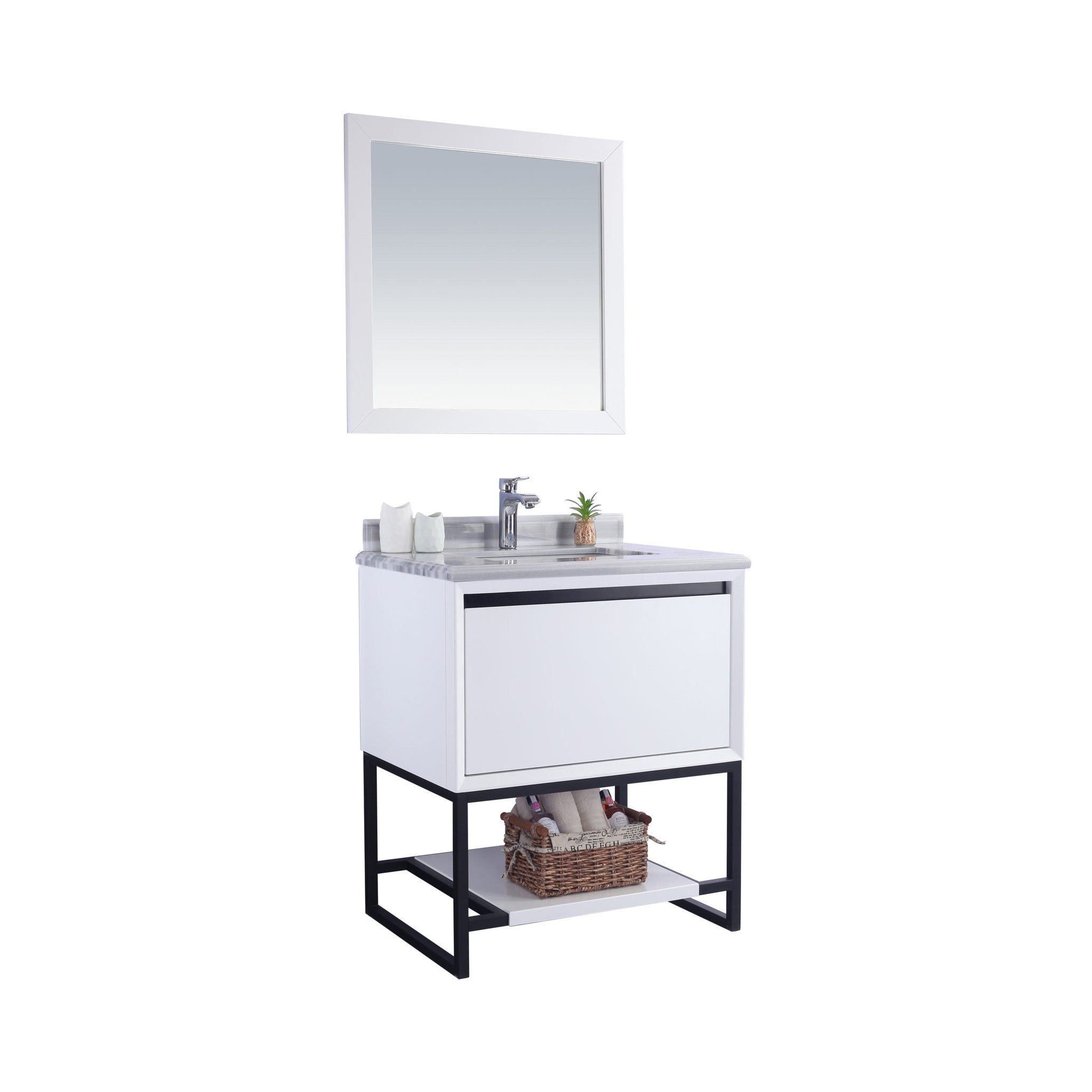 Alto 30" White Bathroom Vanity with White Stripes Marble Countertop