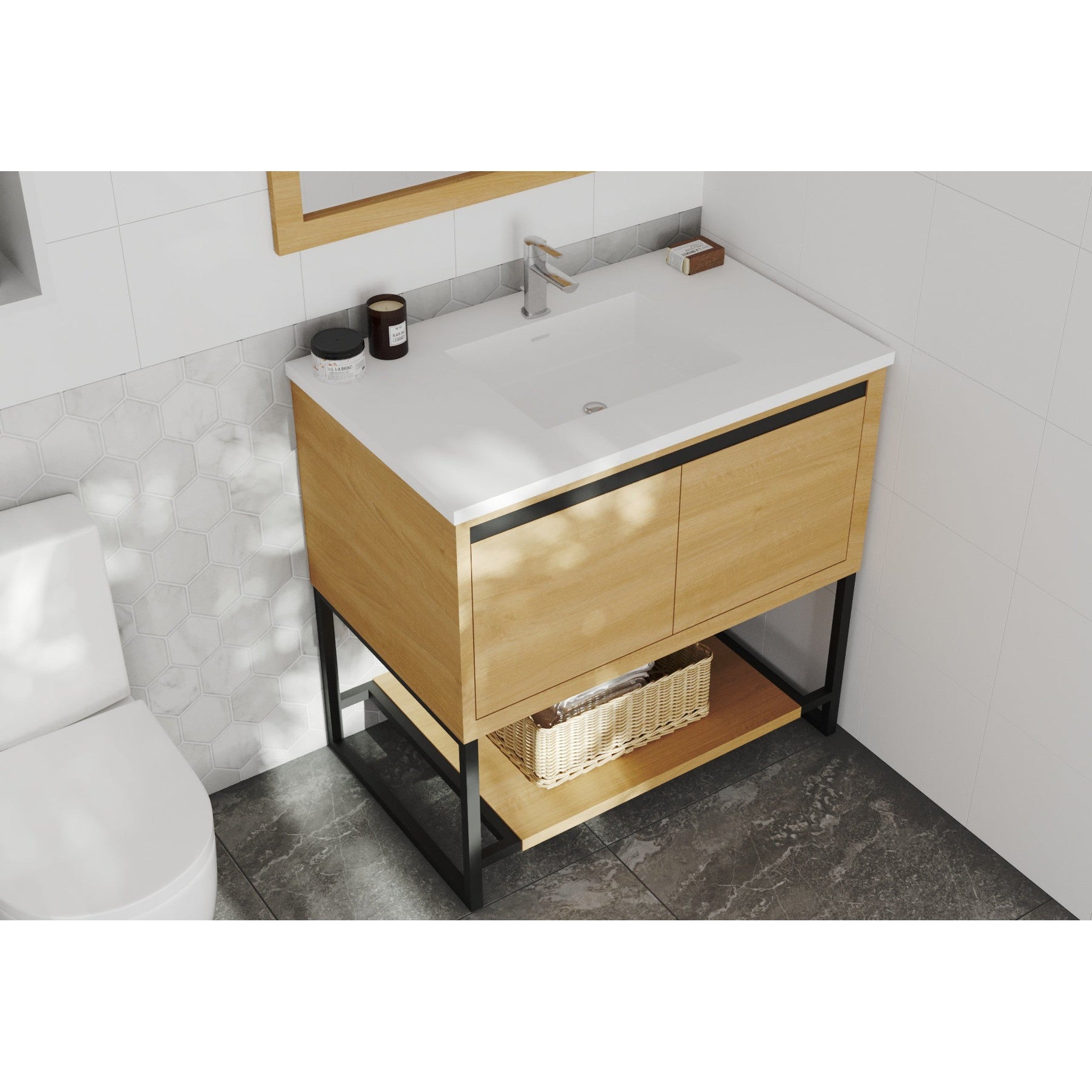 Alto 36" California White Oak Bathroom Vanity with Matte White VIVA Stone Solid Surface Countertop