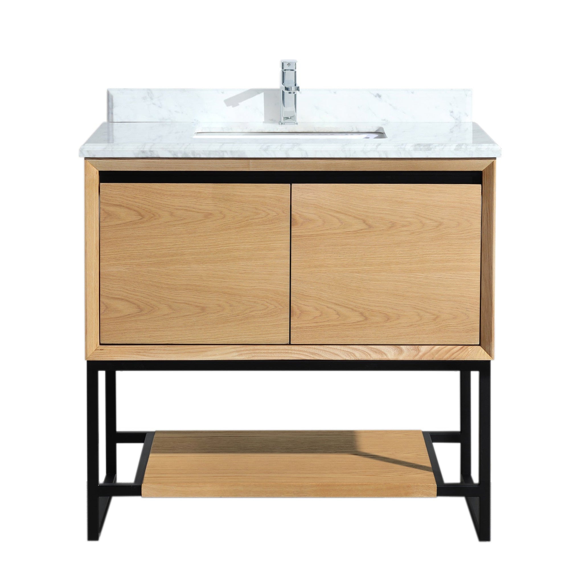 Alto 36" California White Oak Bathroom Vanity with White Carrara Marble Countertop