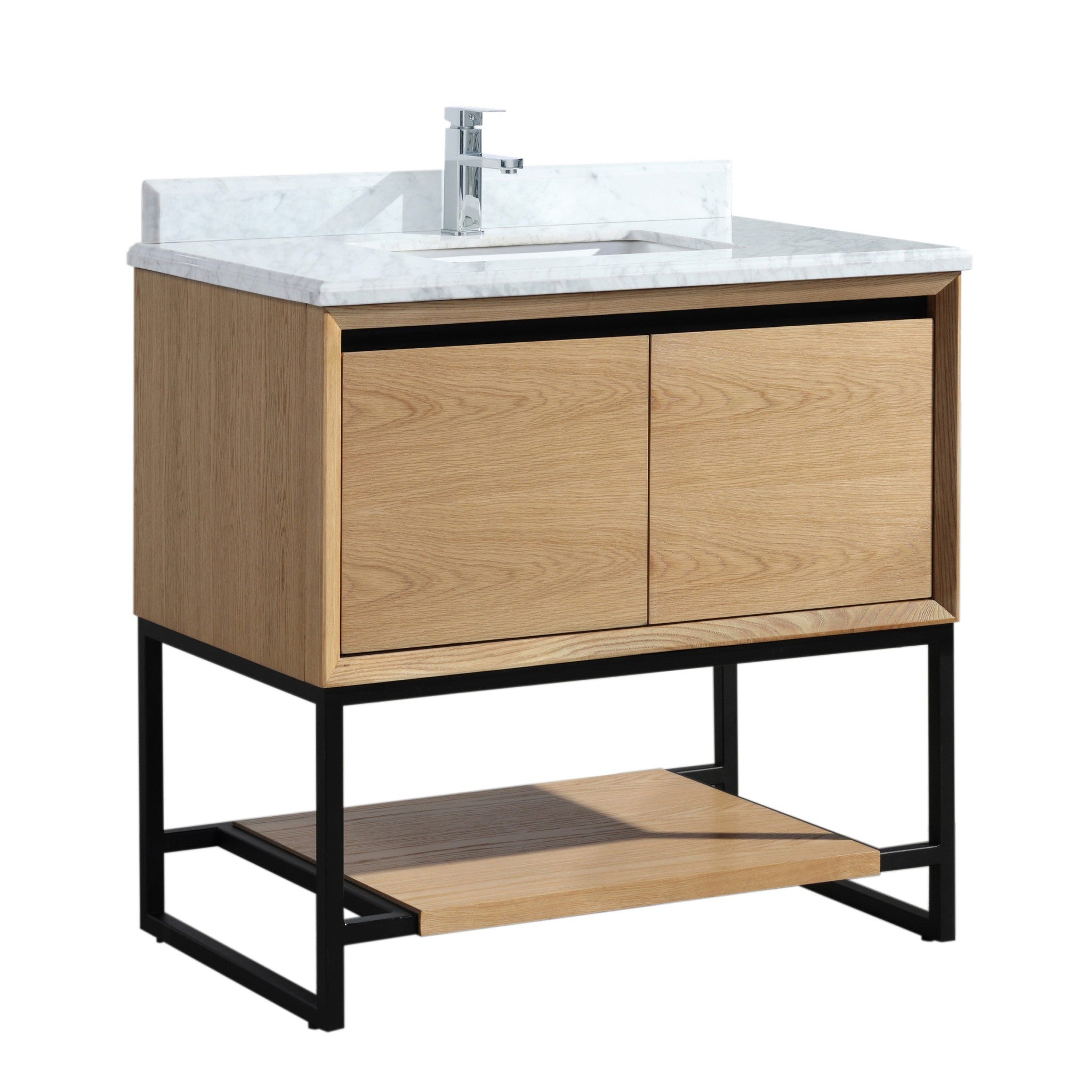 Alto 36" California White Oak Bathroom Vanity with White Carrara Marble Countertop