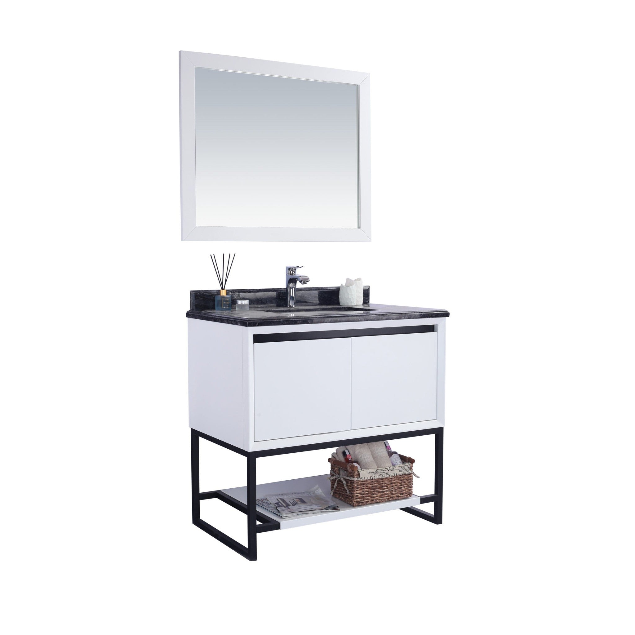 Alto 36" White Bathroom Vanity with Black Wood Marble Countertop