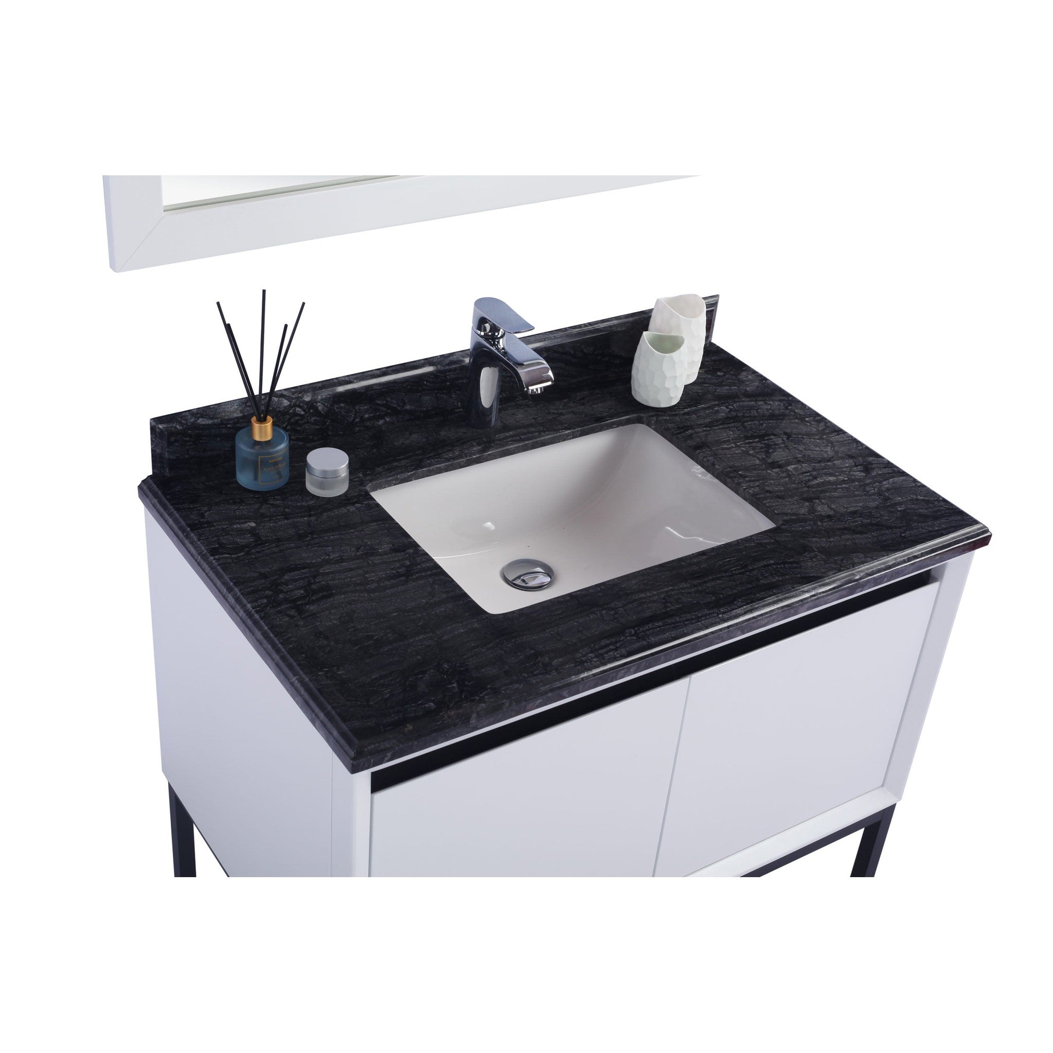 Alto 36" White Bathroom Vanity with Black Wood Marble Countertop