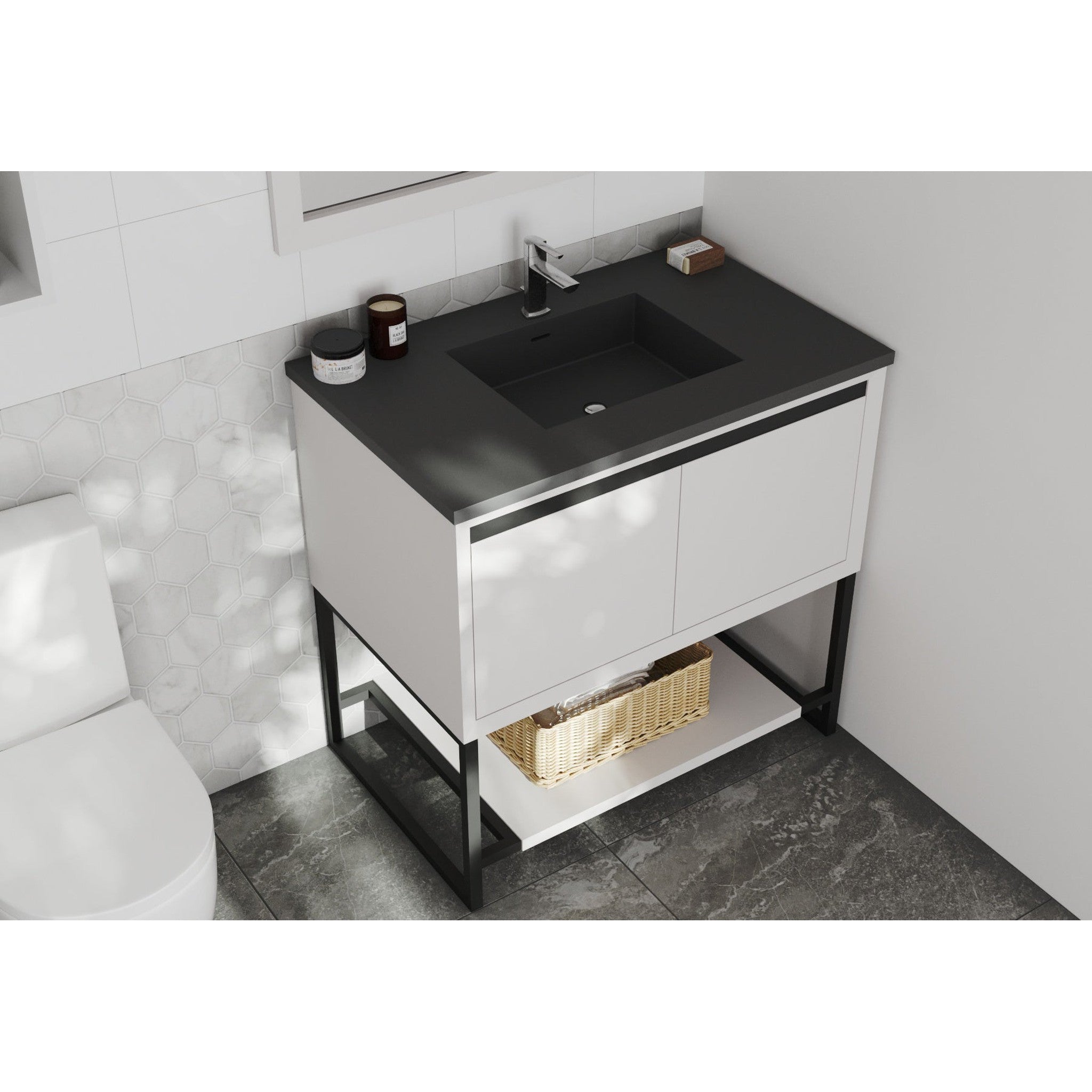 Alto 36" White Bathroom Vanity with Matte Black VIVA Stone Solid Surface Countertop