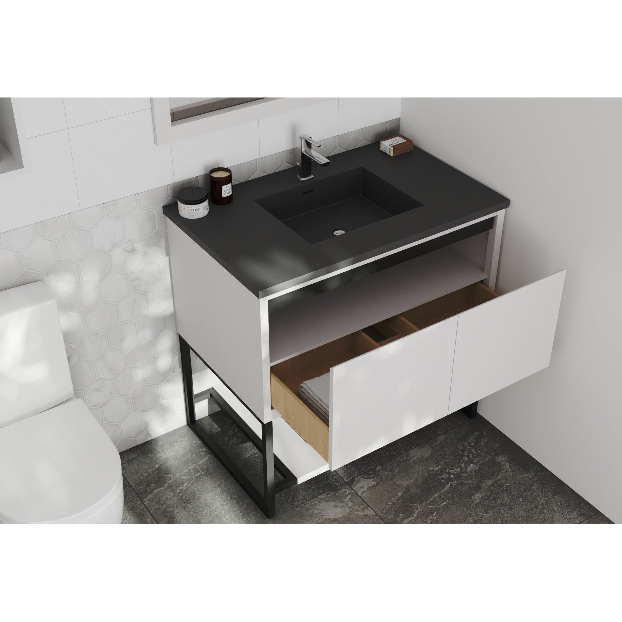 Alto 36" White Bathroom Vanity with Matte Black VIVA Stone Solid Surface Countertop