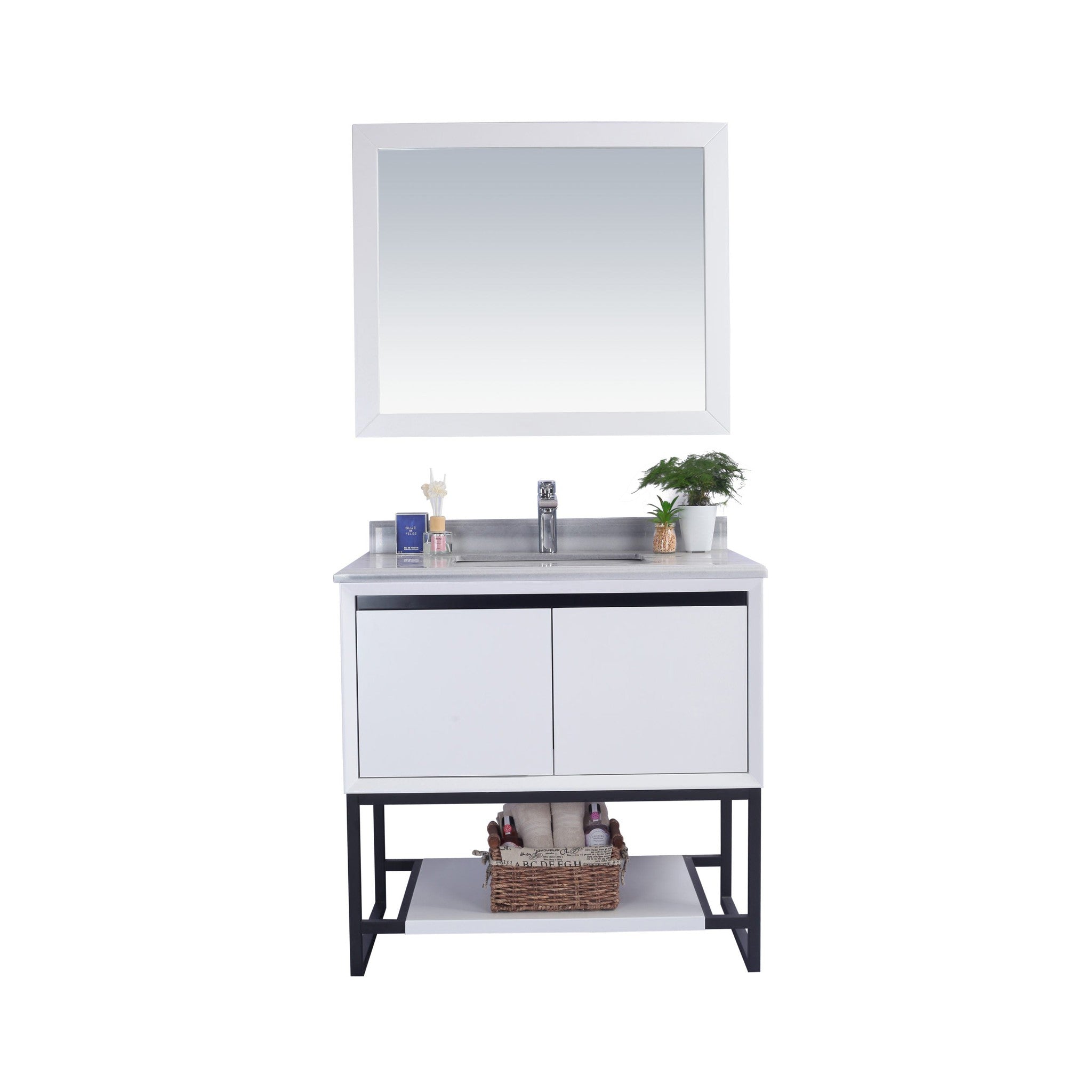 Alto 36" White Bathroom Vanity with White Stripes Marble Countertop