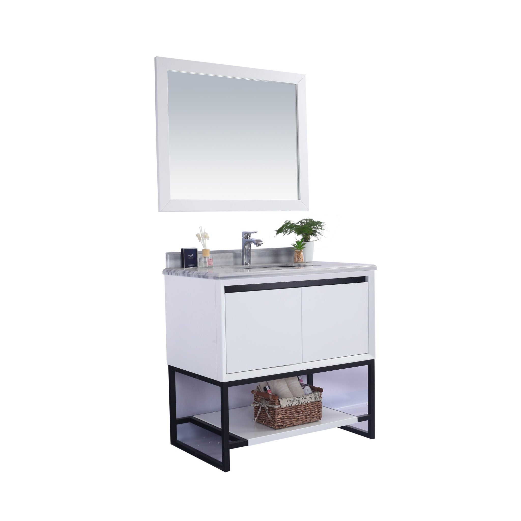 Alto 36" White Bathroom Vanity with White Stripes Marble Countertop