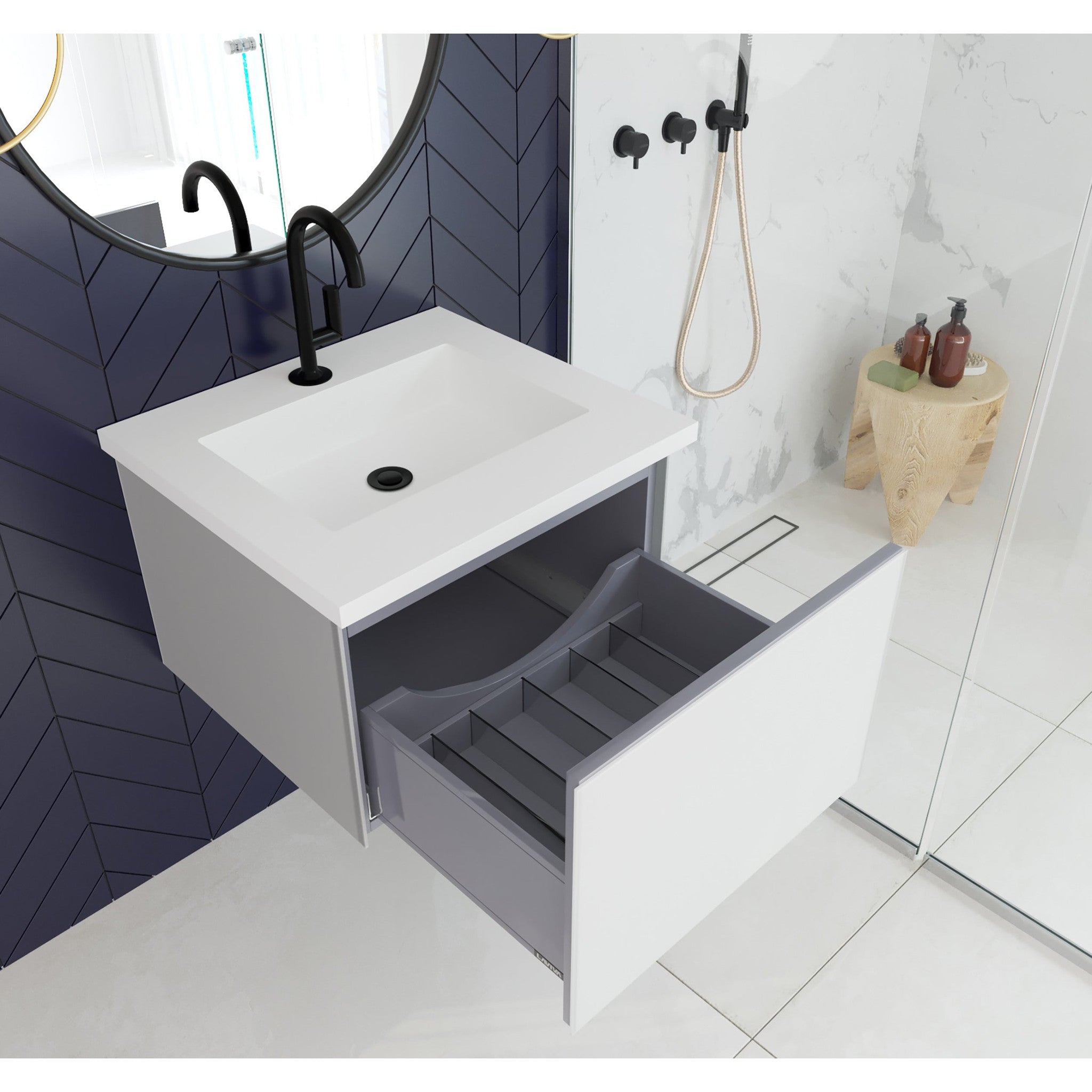 Vitri 24" Cloud White Bathroom Vanity with VIVA Stone Matte White Solid Surface Countertop