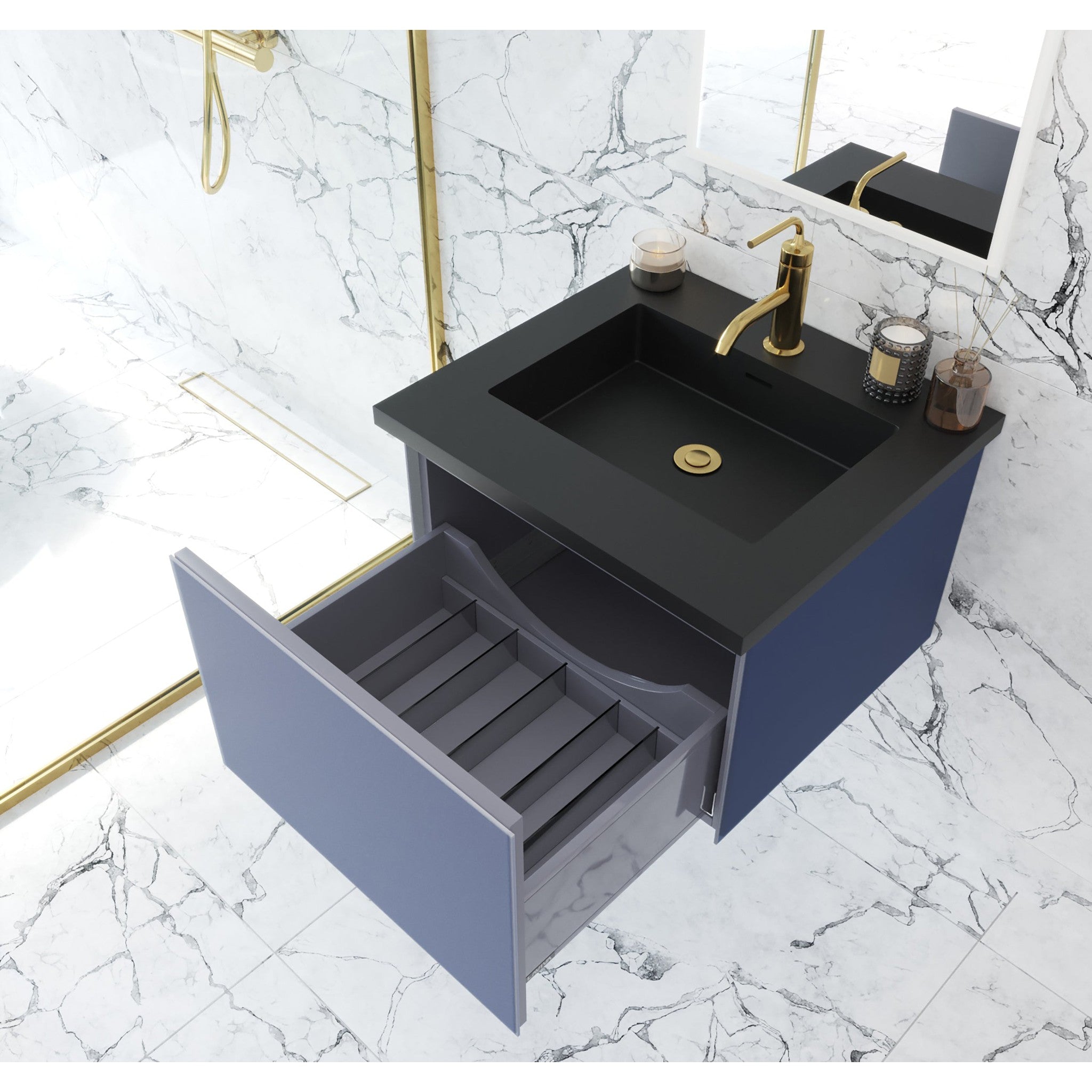 Vitri 24" Nautical Blue Bathroom Vanity with VIVA Stone Matte Black Solid Surface Countertop