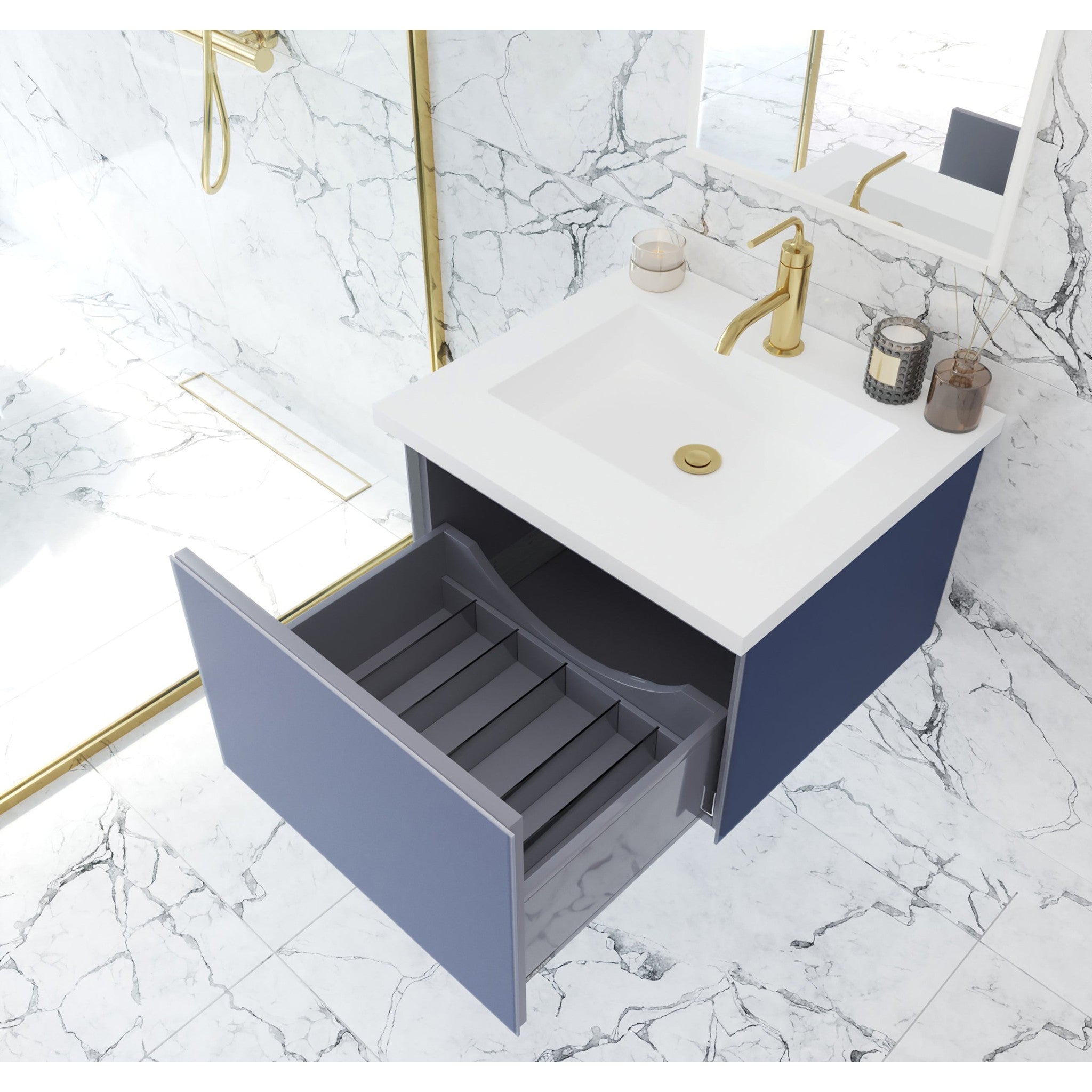 Vitri 24" Nautical Blue Bathroom Vanity with VIVA Stone Matte White Solid Surface Countertop