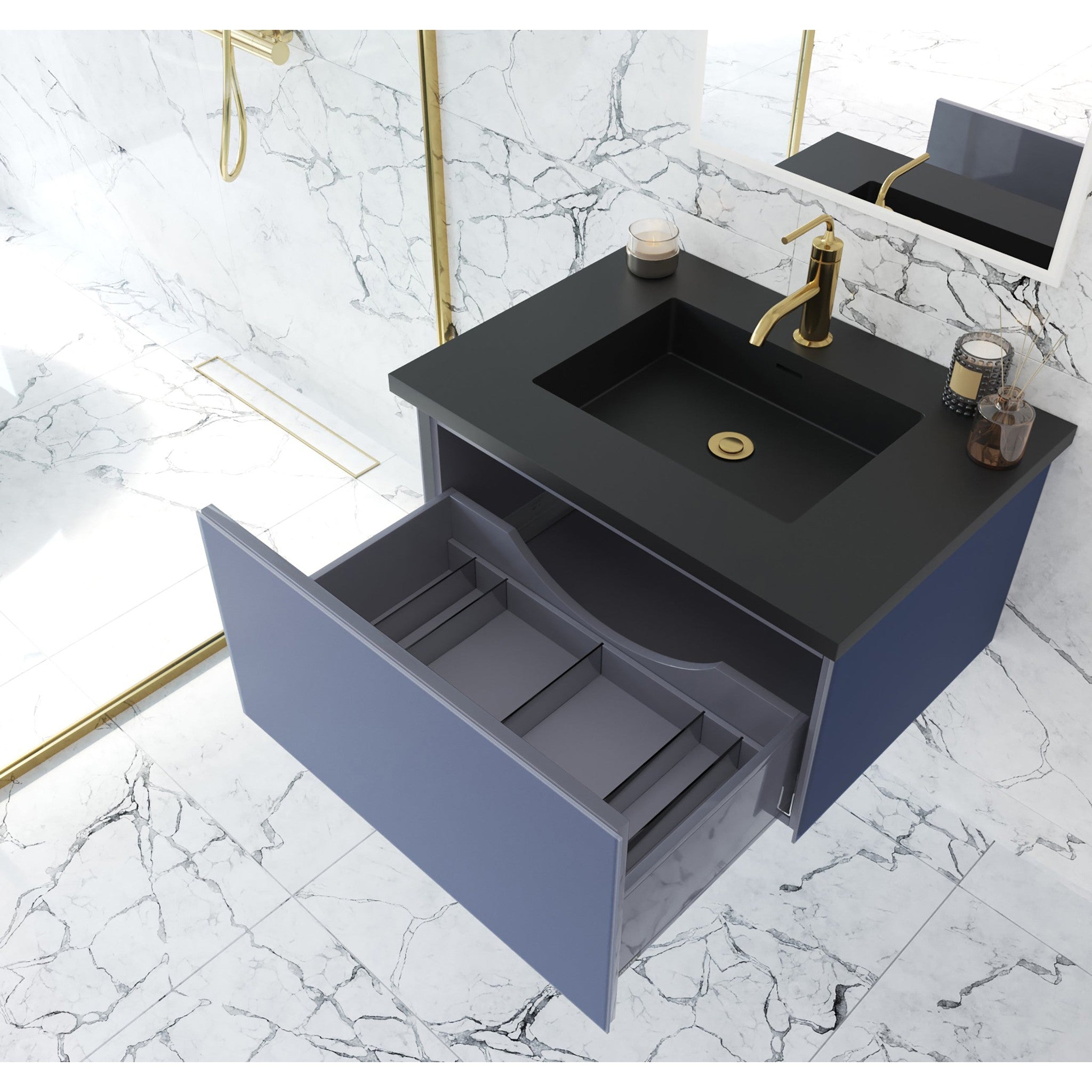 Vitri 30" Nautical Blue Bathroom Vanity with VIVA Stone Matte Black Solid Surface Countertop