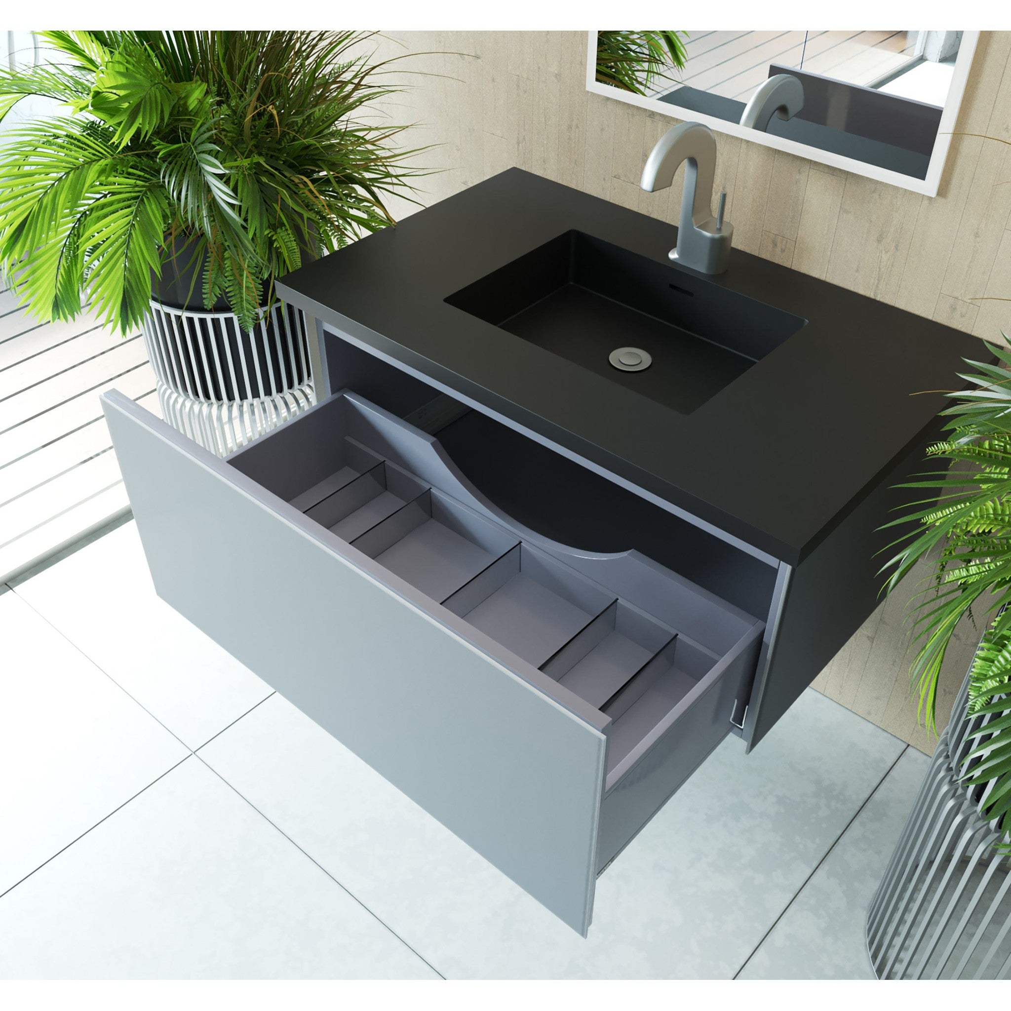 Vitri 36" Fossil Grey Bathroom Vanity with VIVA Stone Matte Black Solid Surface Countertop