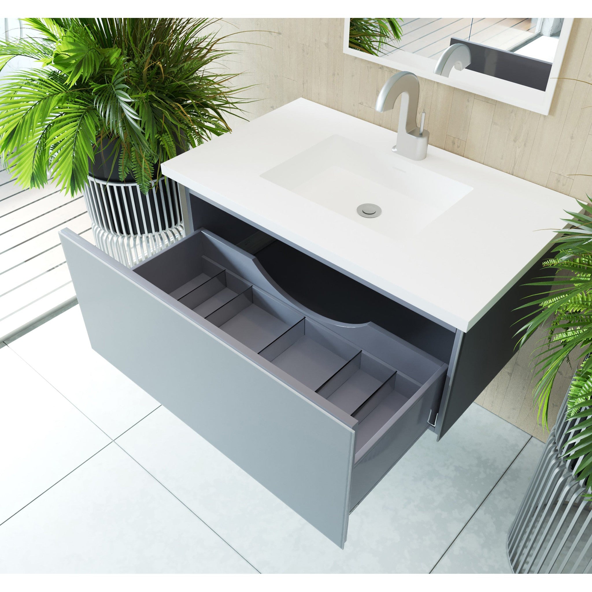 Vitri 36" Fossil Grey Bathroom Vanity with VIVA Stone Matte White Solid Surface Countertop