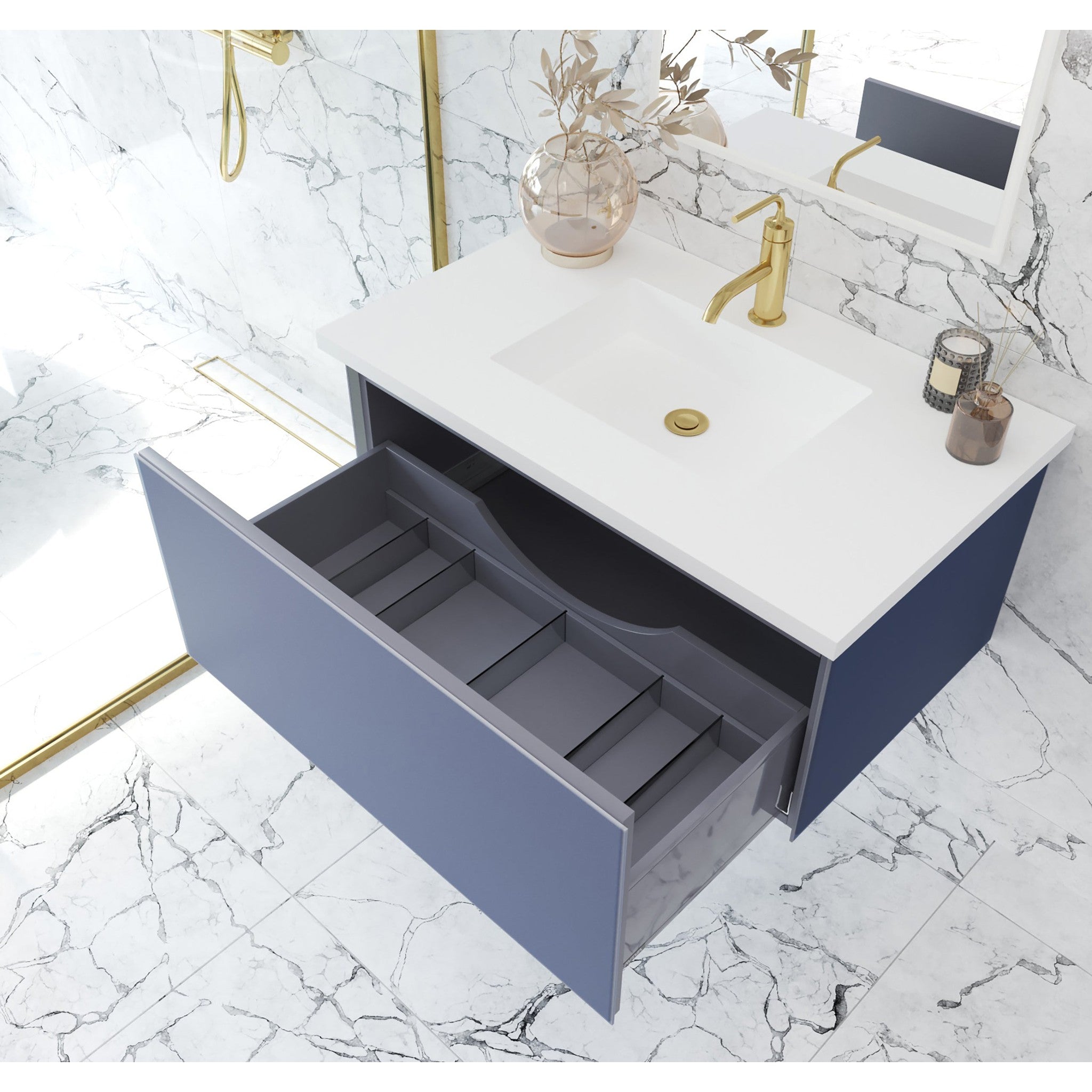 Vitri 36" Nautical Blue Bathroom Vanity with VIVA Stone Matte White Solid Surface Countertop