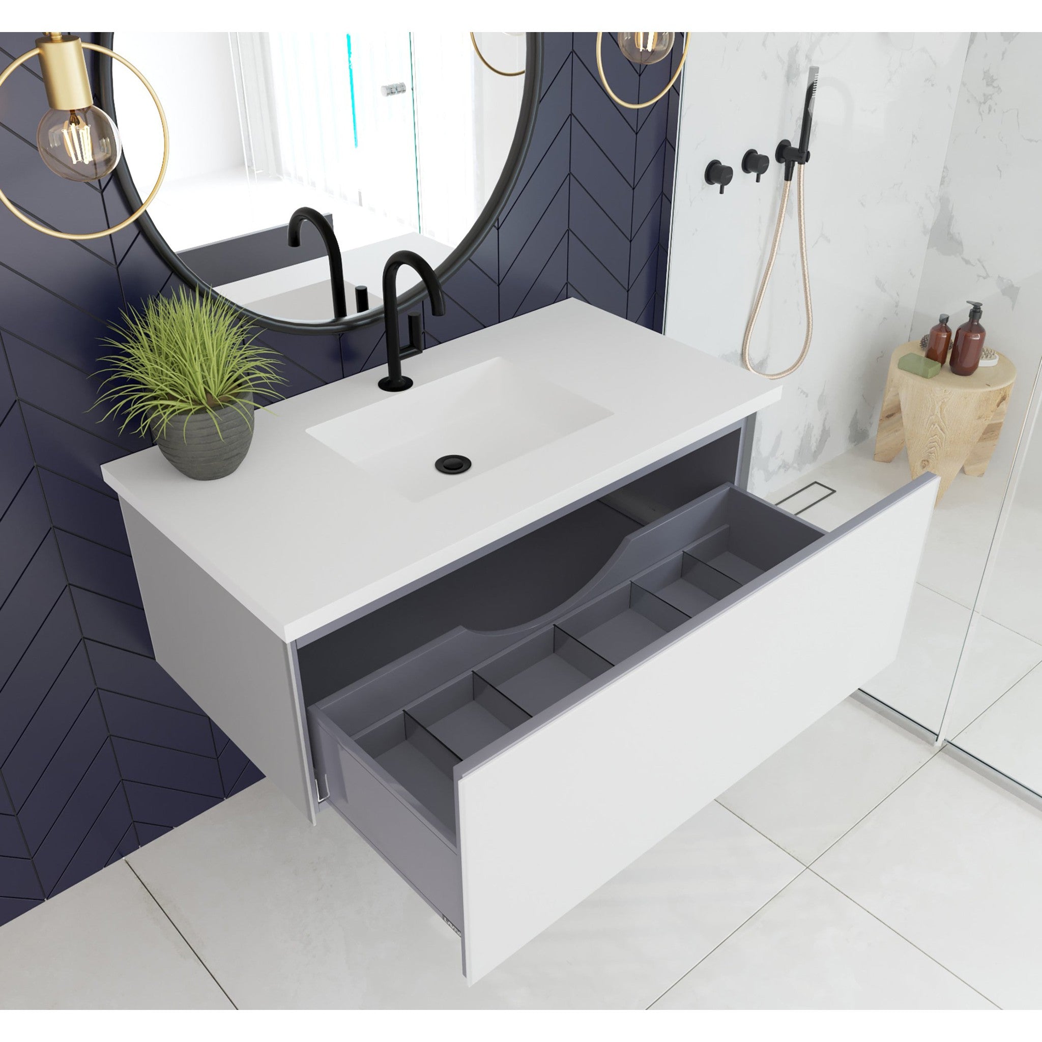 Vitri 42" Cloud White Bathroom Vanity with VIVA Stone Matte White Solid Surface Countertop