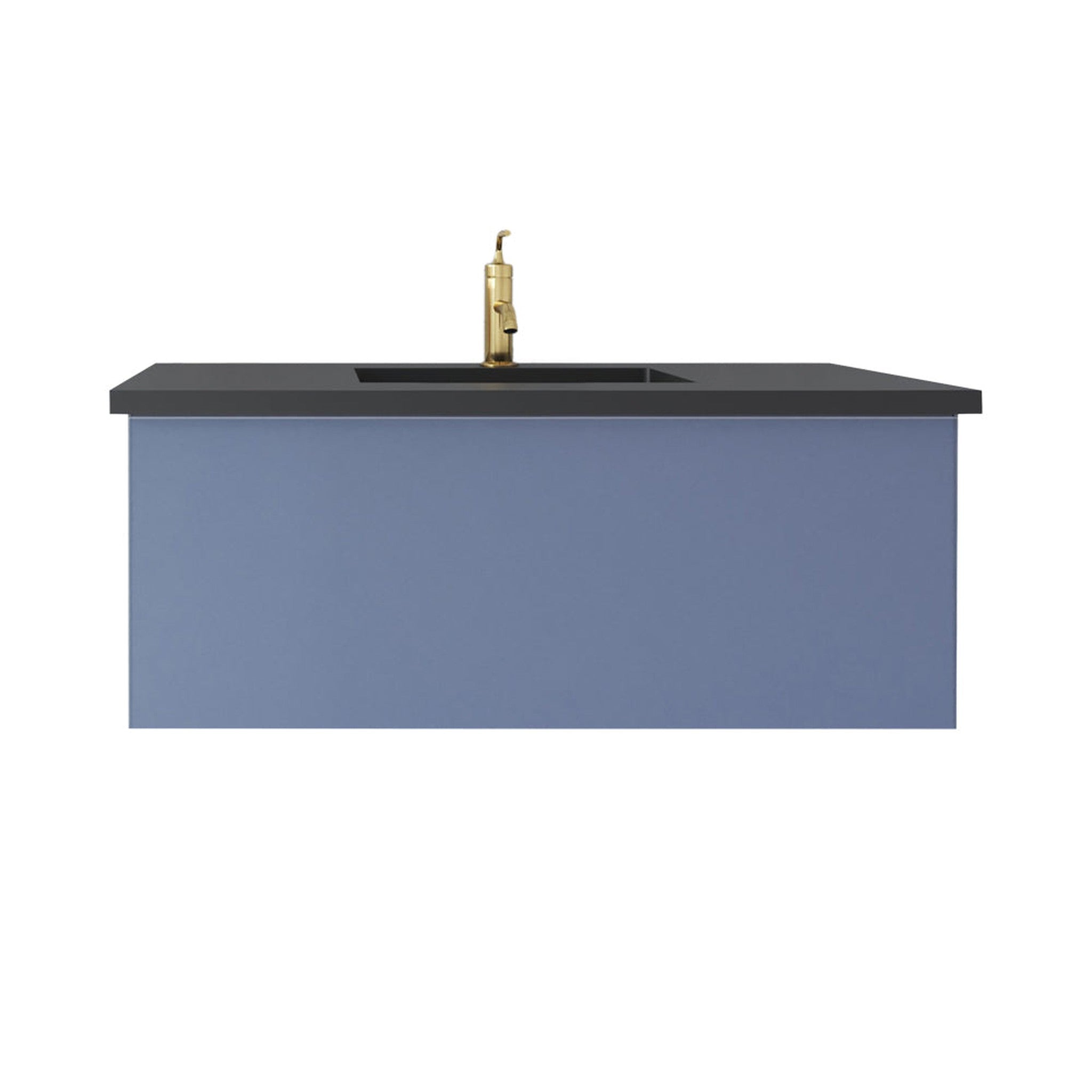 Vitri 42" Nautical Blue Bathroom Vanity with VIVA Stone Matte Black Solid Surface Countertop