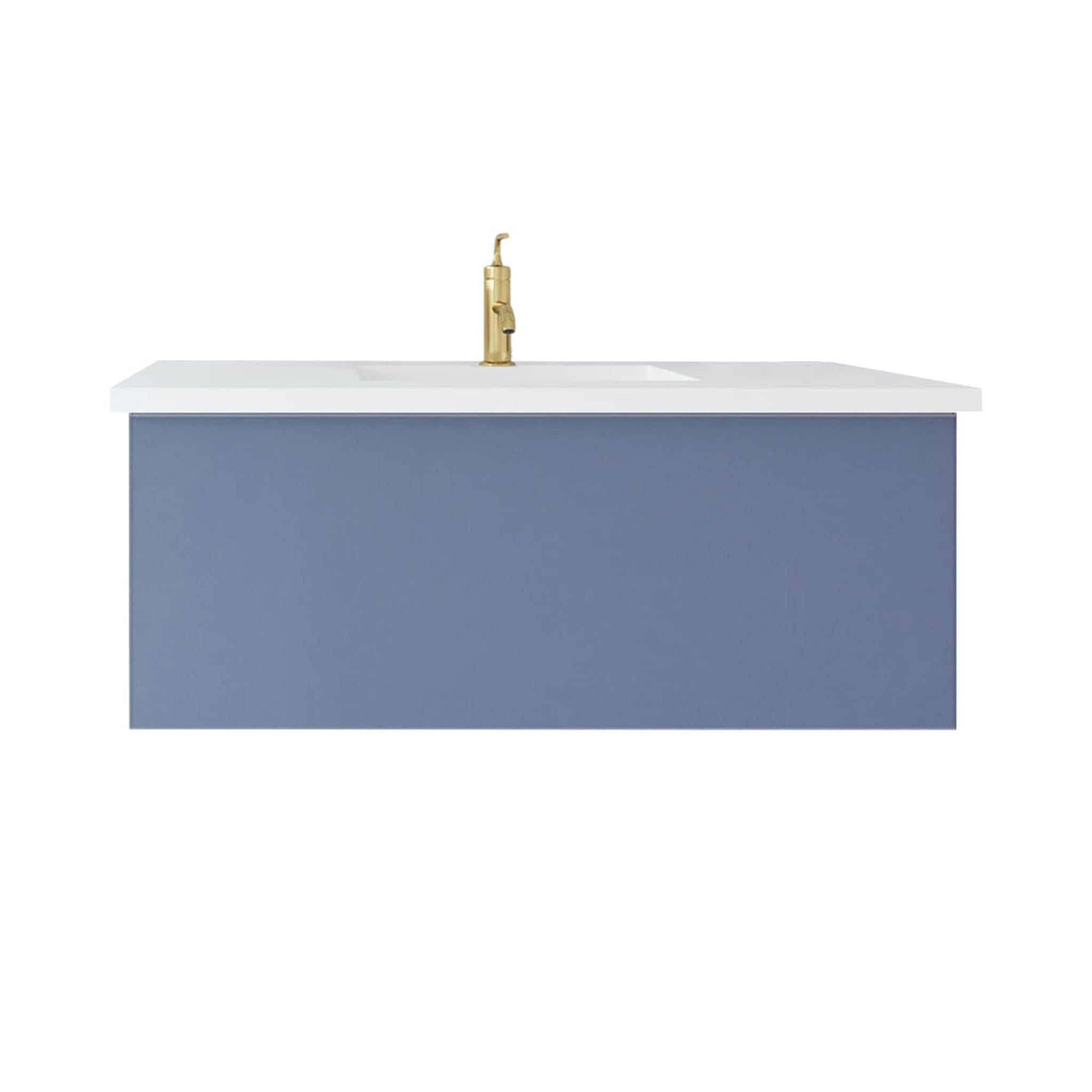 Vitri 42" Nautical Blue Bathroom Vanity with VIVA Stone Matte White Solid Surface Countertop