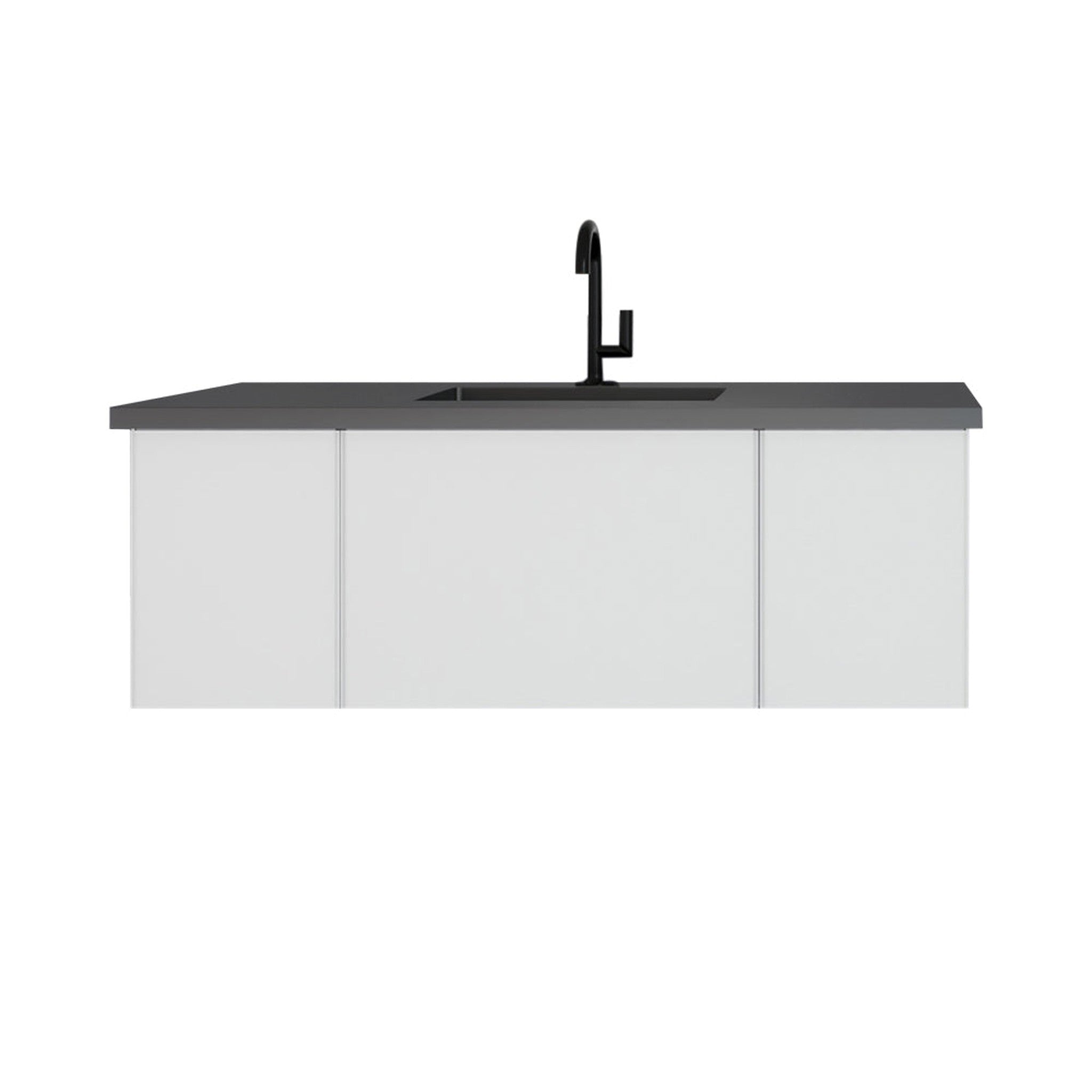 Vitri 48" Cloud White Bathroom Vanity with VIVA Stone Matte Black Solid Surface Countertop