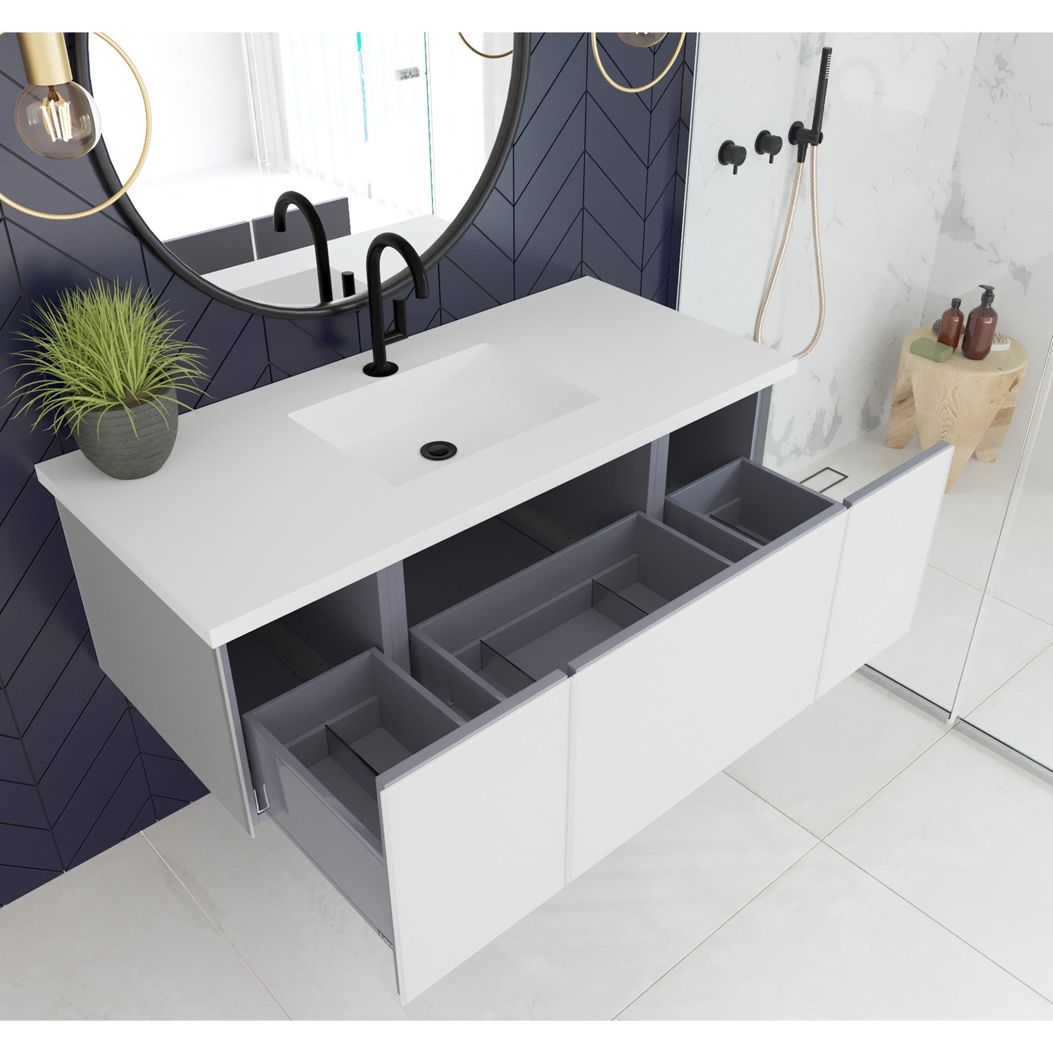 Vitri 48" Cloud White Bathroom Vanity with VIVA Stone Matte White Solid Surface Countertop