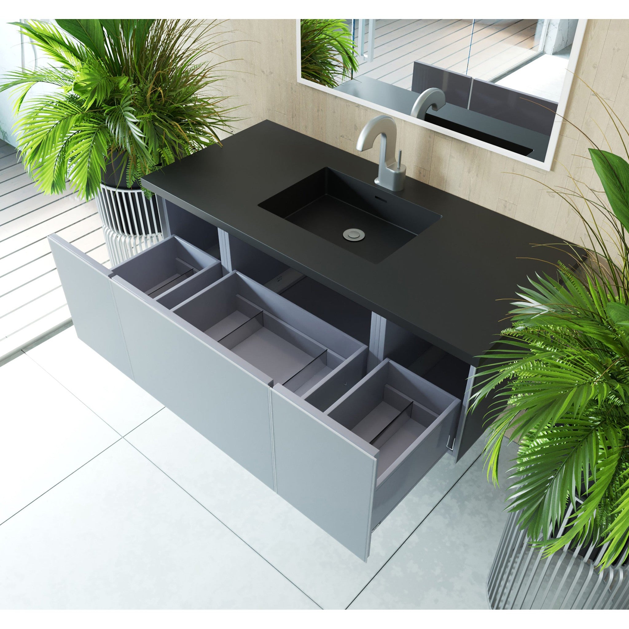 Vitri 48" Fossil Grey Bathroom Vanity with VIVA Stone Matte Black Solid Surface Countertop