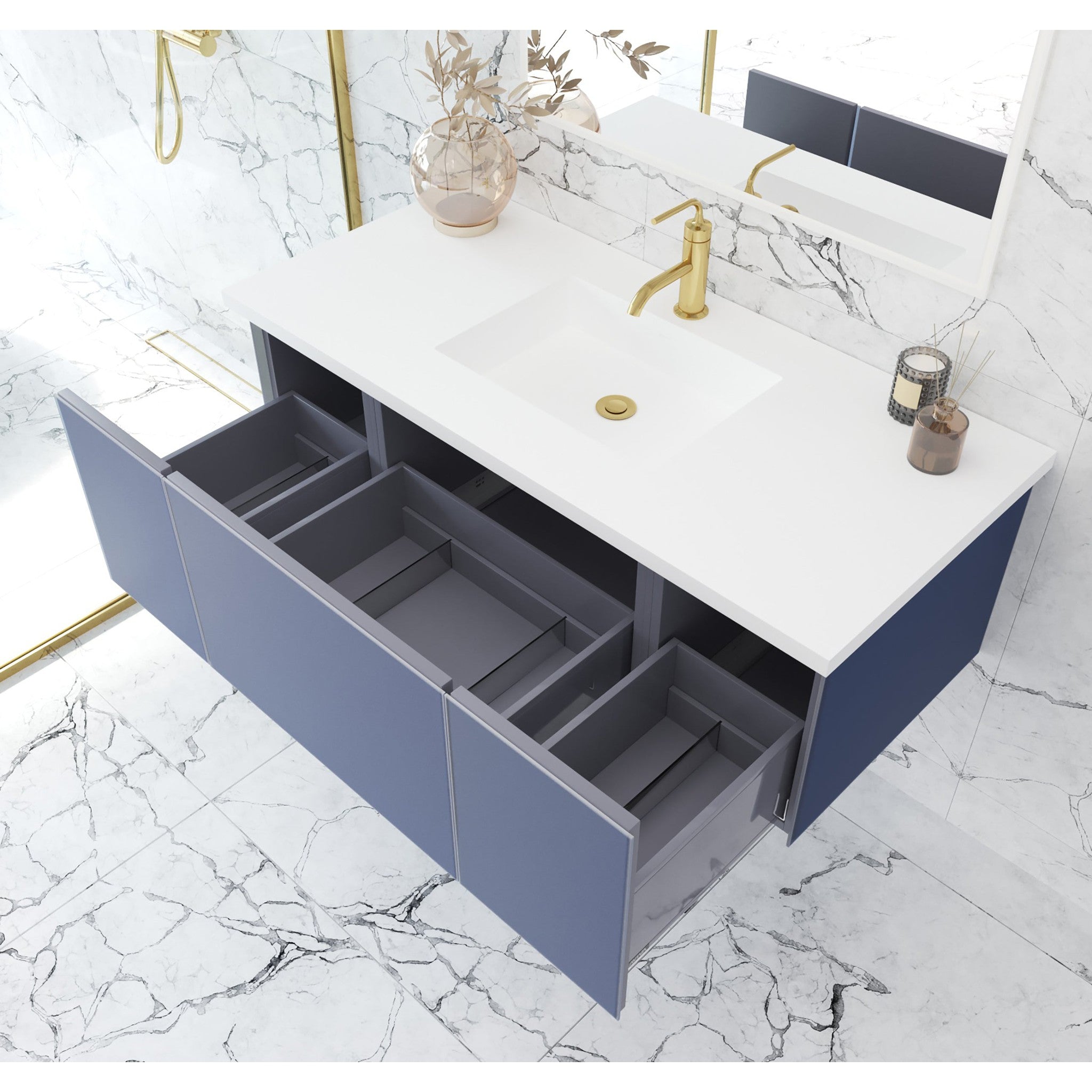 Vitri 48" Nautical Blue Bathroom Vanity with VIVA Stone Matte White Solid Surface Countertop