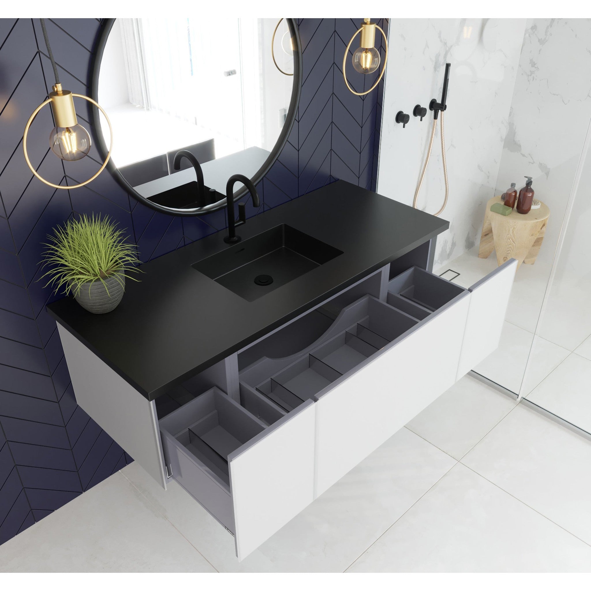 Vitri 54" Cloud White Bathroom Vanity with VIVA Stone Matte Black Solid Surface Countertop