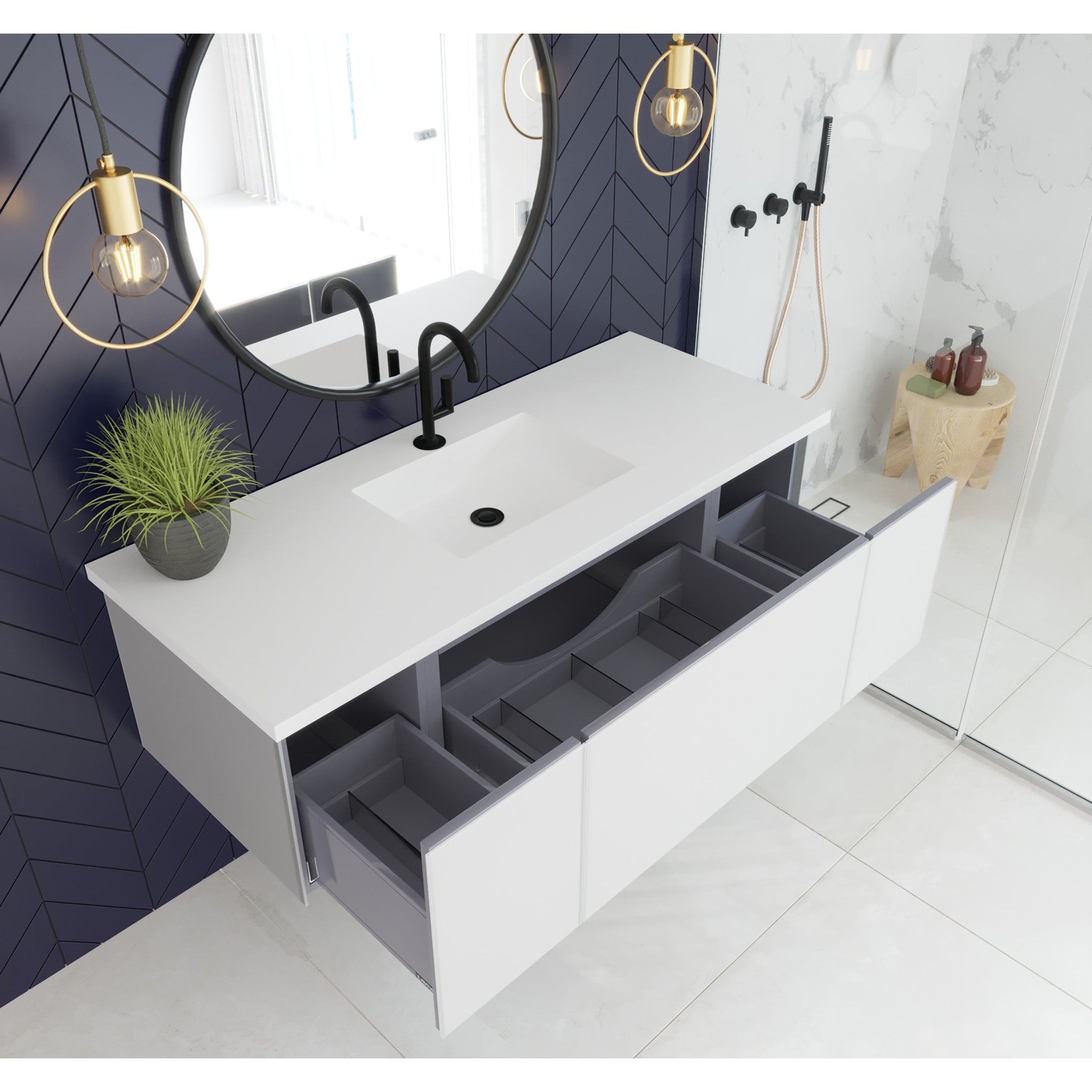 Vitri 54" Cloud White Bathroom Vanity with VIVA Stone Matte White Solid Surface Countertop