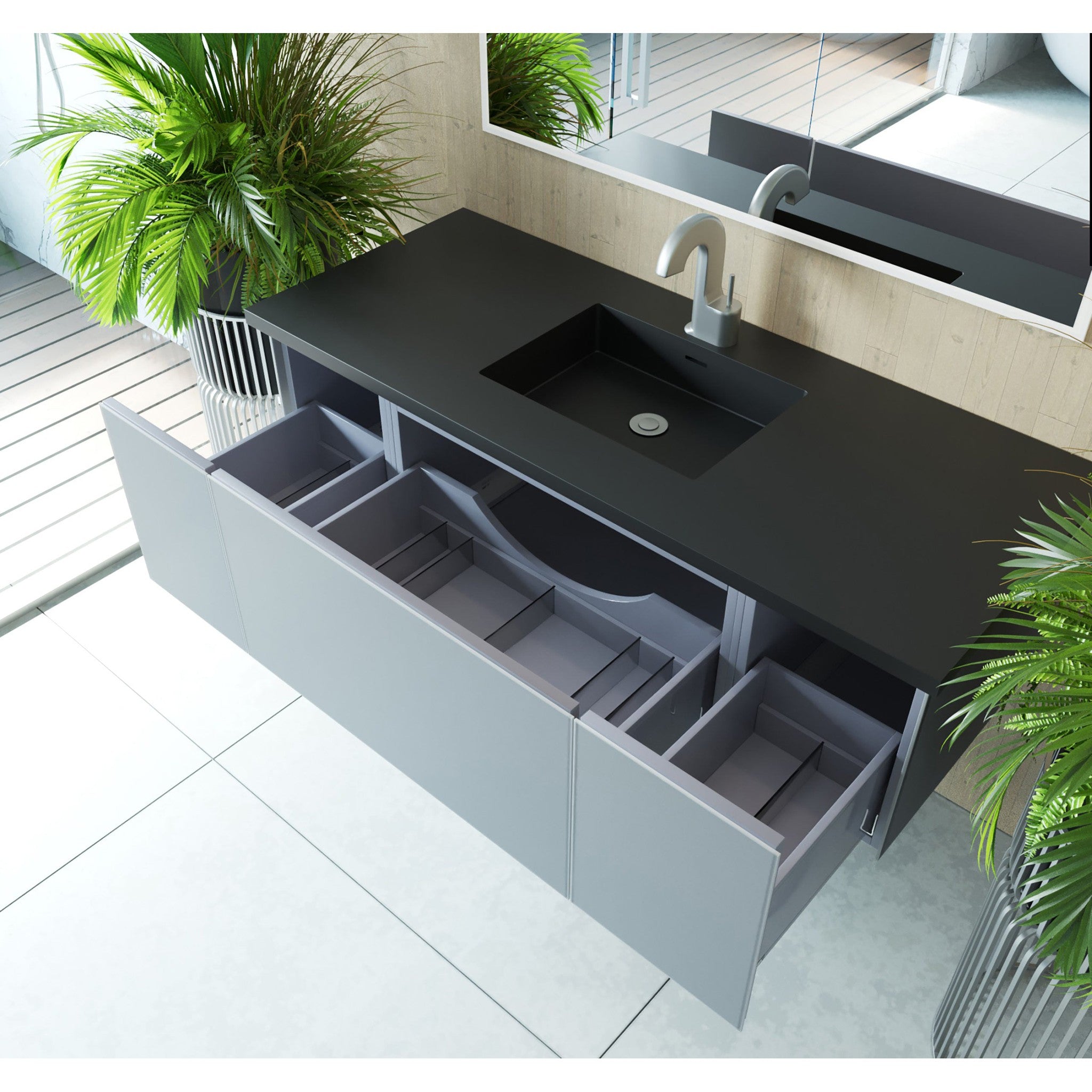 Vitri 54" Fossil Grey Bathroom Vanity with VIVA Stone Matte Black Solid Surface Countertop